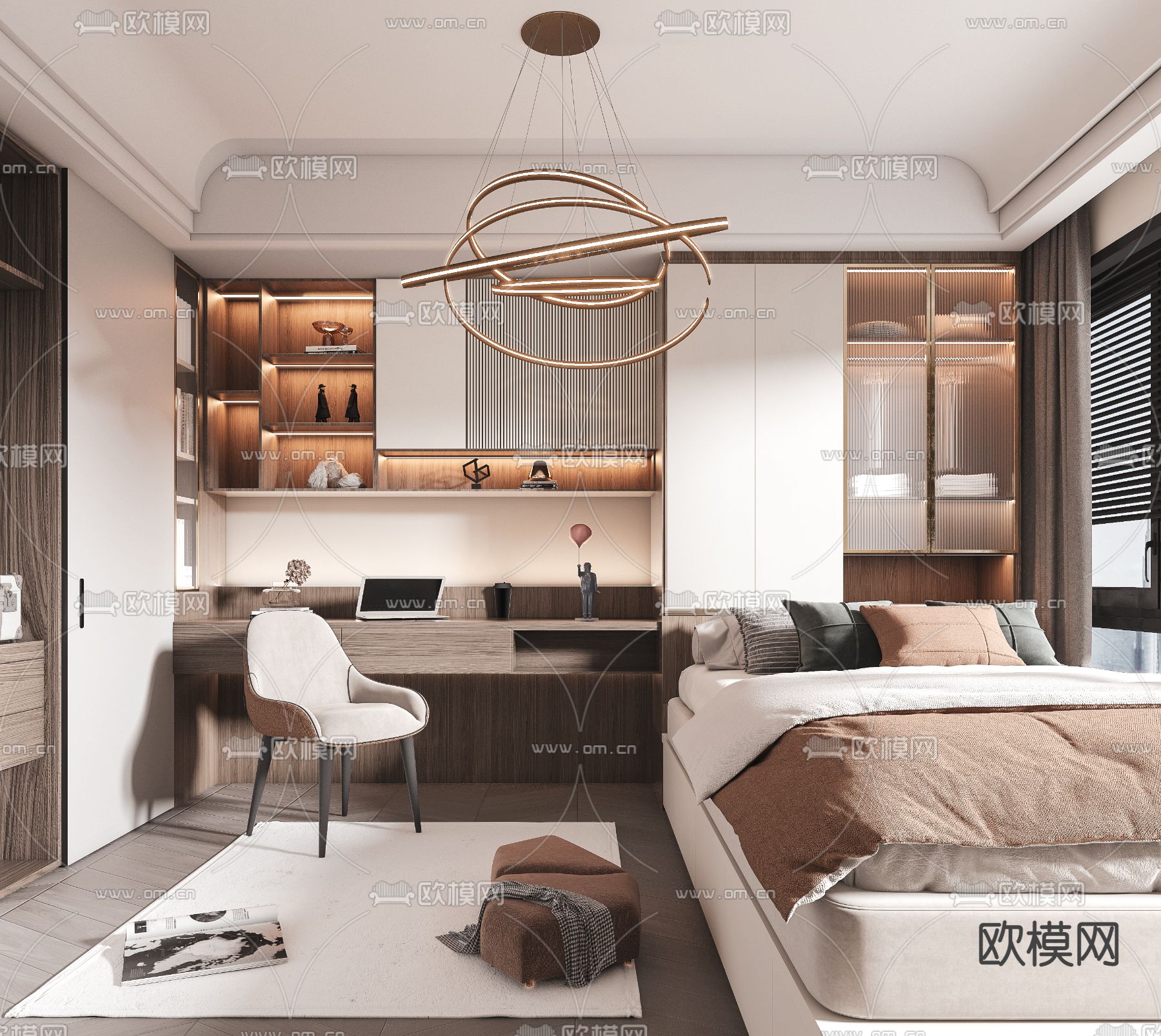 现代榻榻米卧室3d模型下载