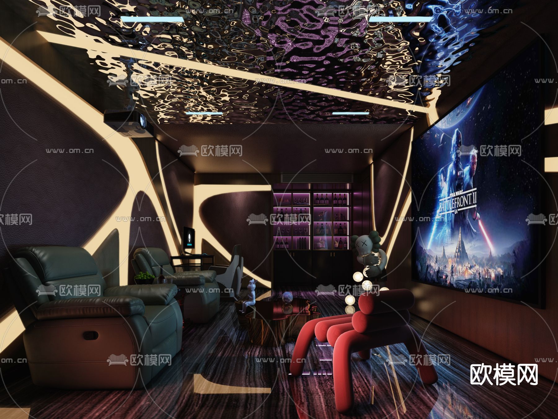 现代视听室影音室3d模型下载