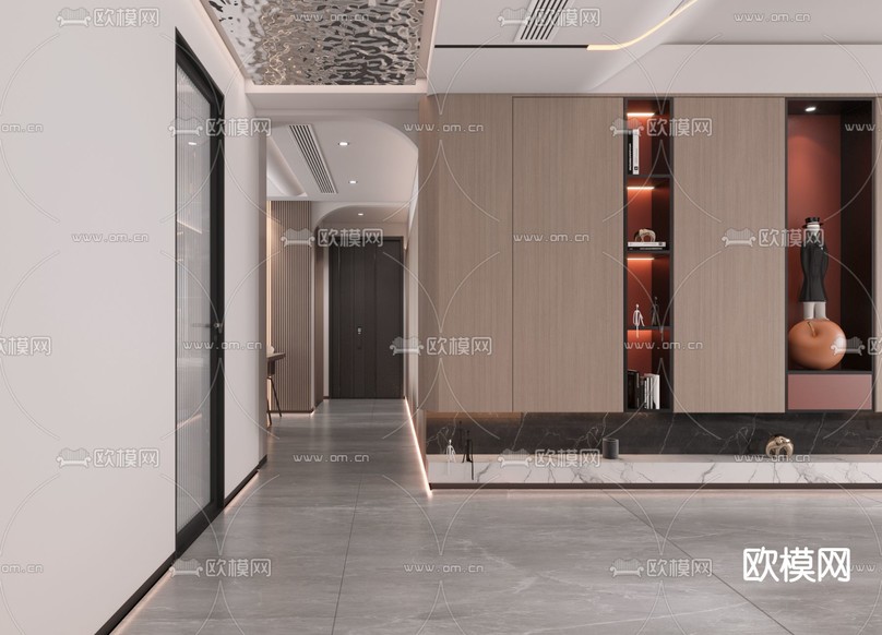 现代轻奢复式客餐厅3d模型下载(渲染图3)