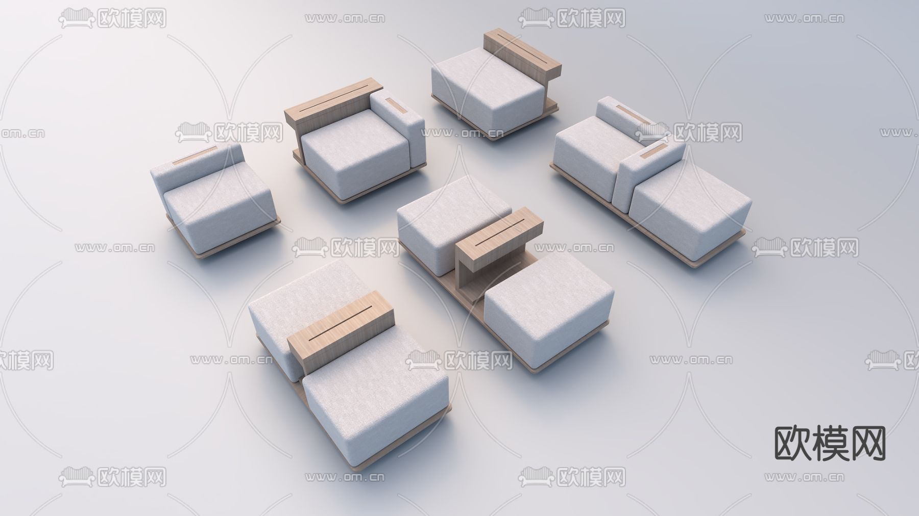 现代布艺组合沙发su模型下载（渲染图3）