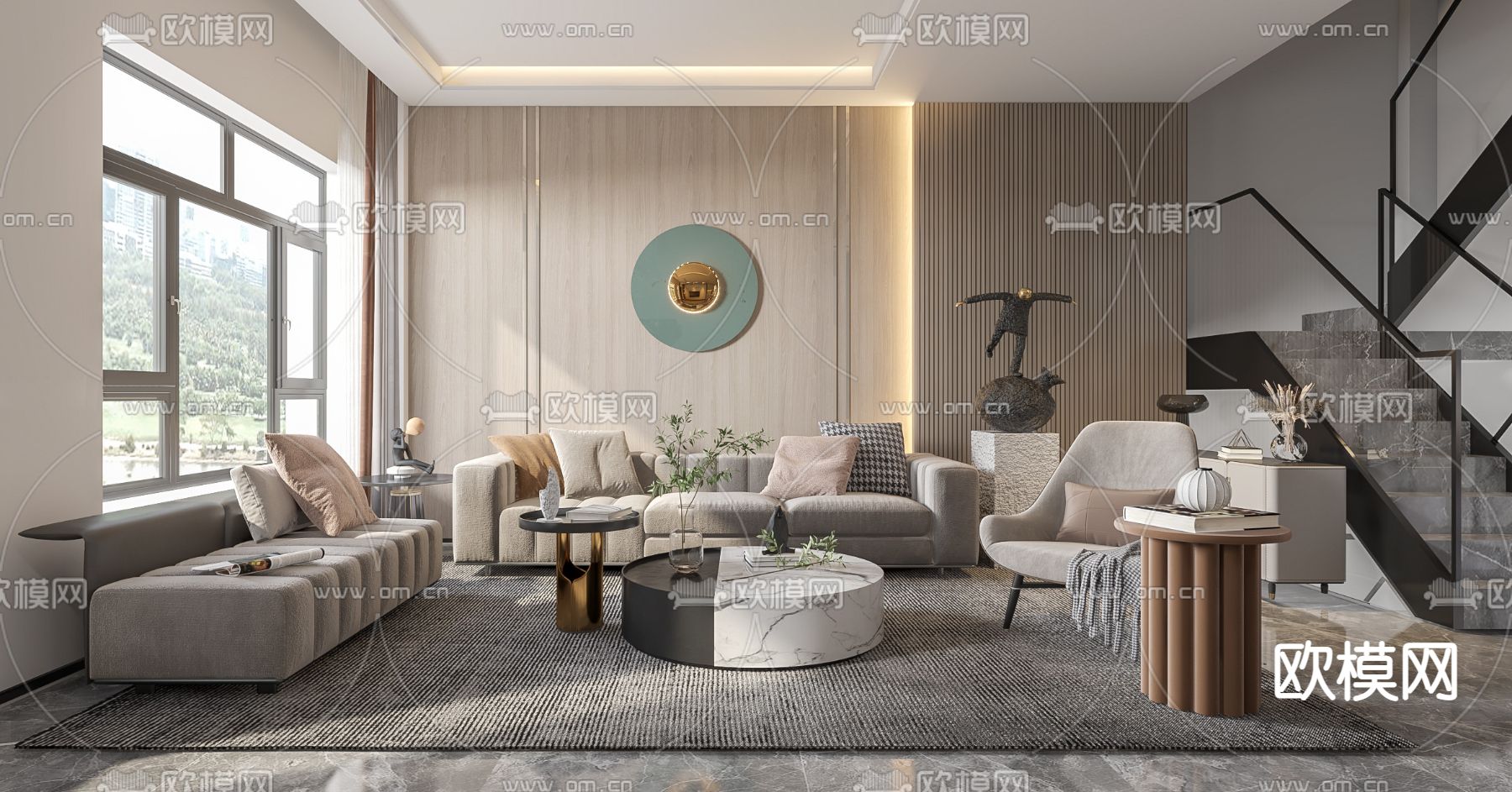 现代客餐厅3d模型下载（渲染图1）