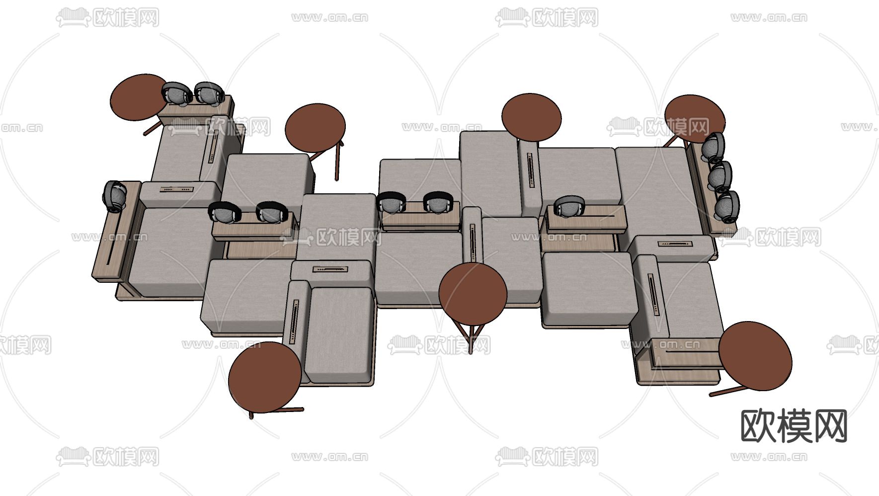 现代布艺组合沙发su模型下载（渲染图4）