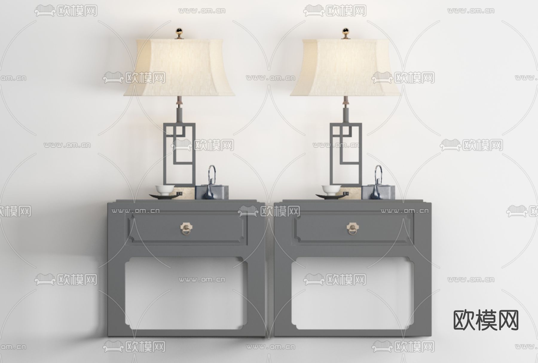 新中式床头柜免费3d模型下载