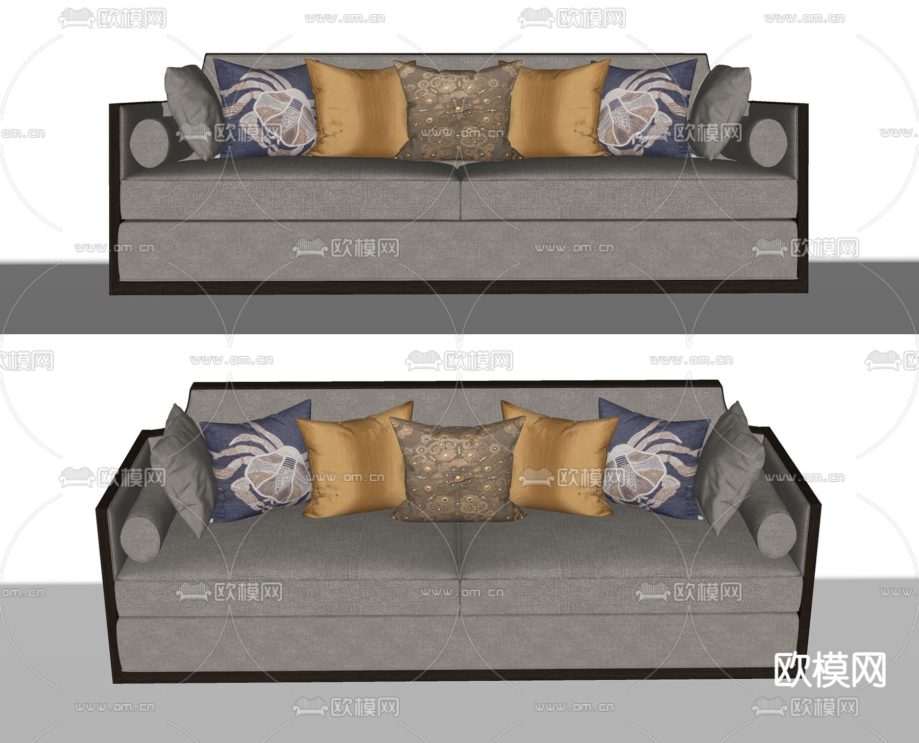 新中式布艺双人沙发su模型下载（渲染图2）