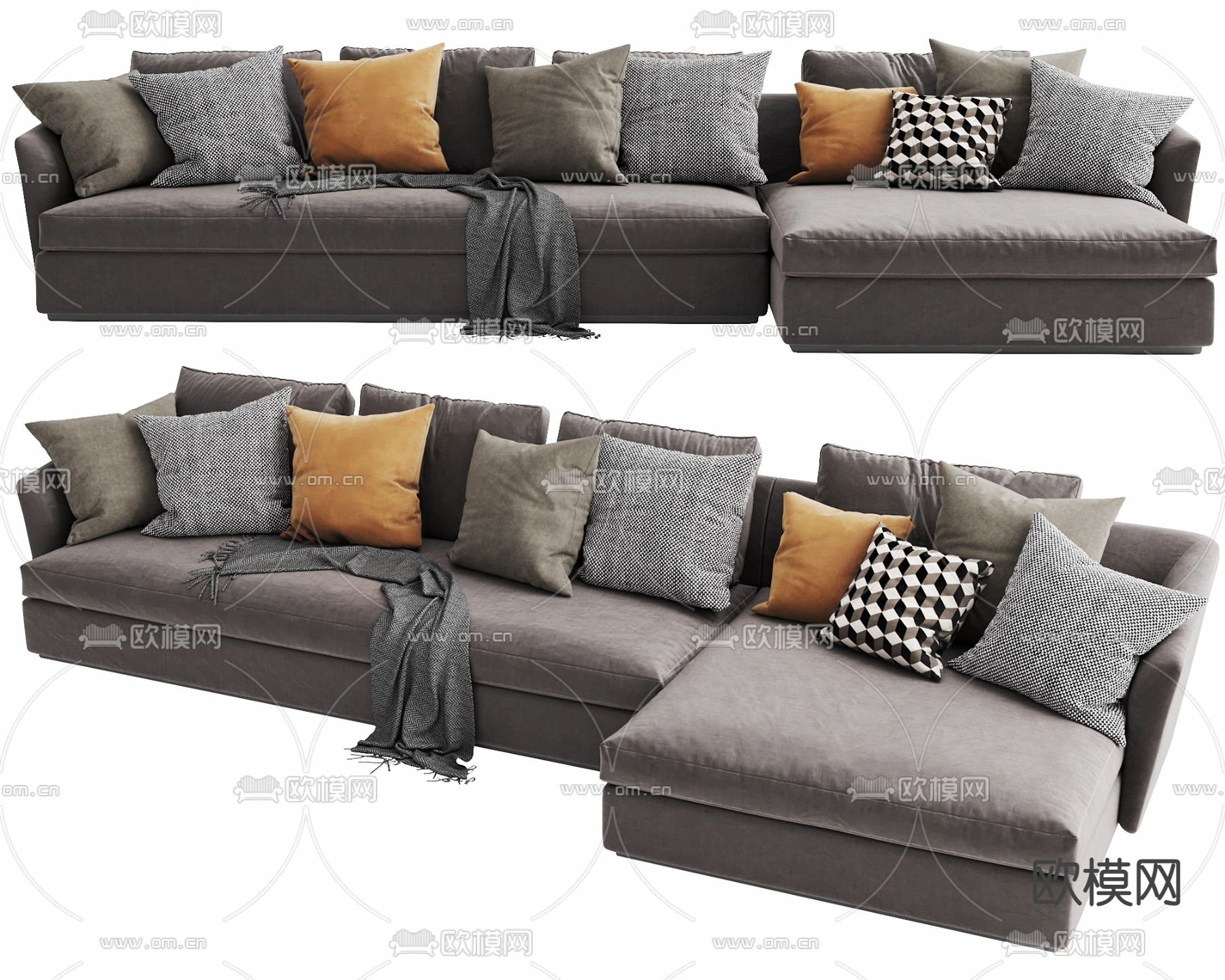 现代布艺多人沙发3d模型下载（渲染图4）