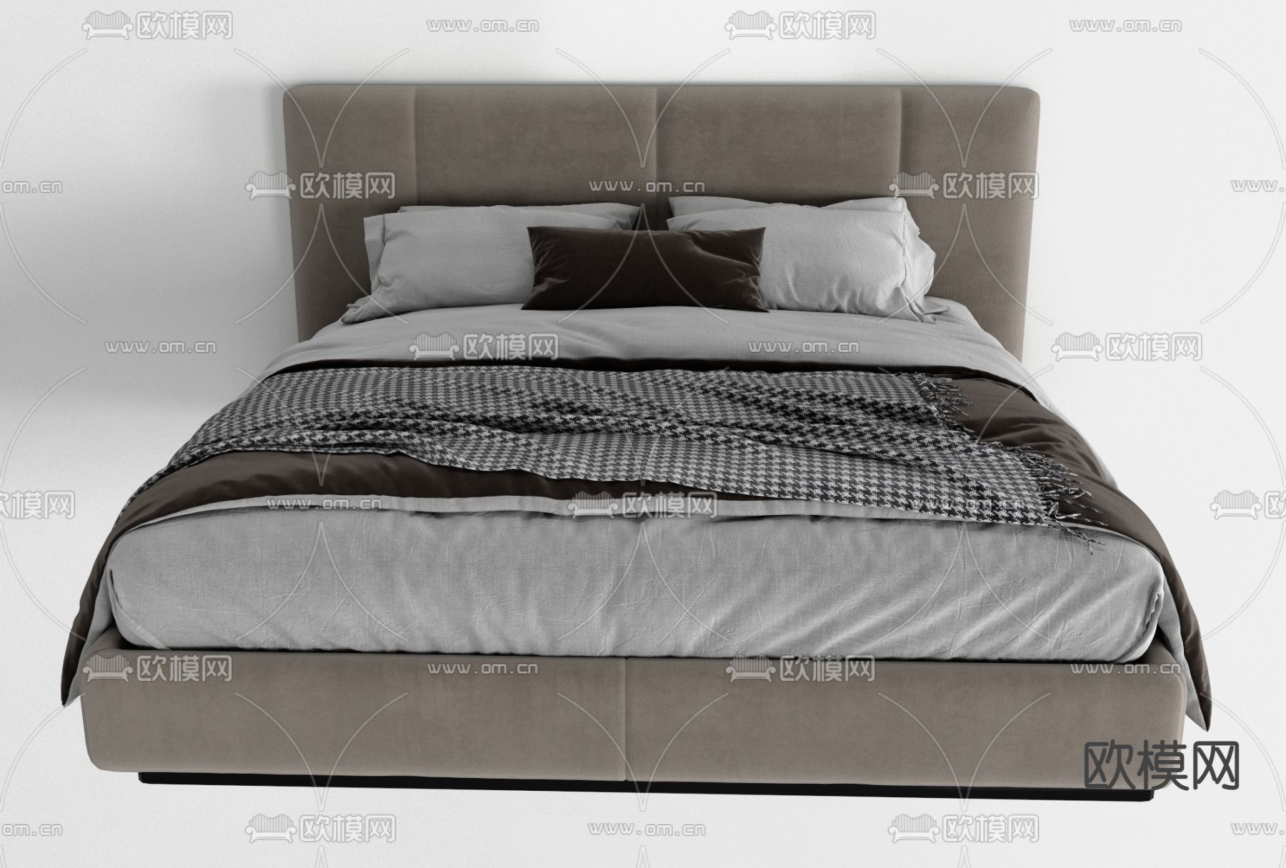 现代布艺双人床免费3d模型下载