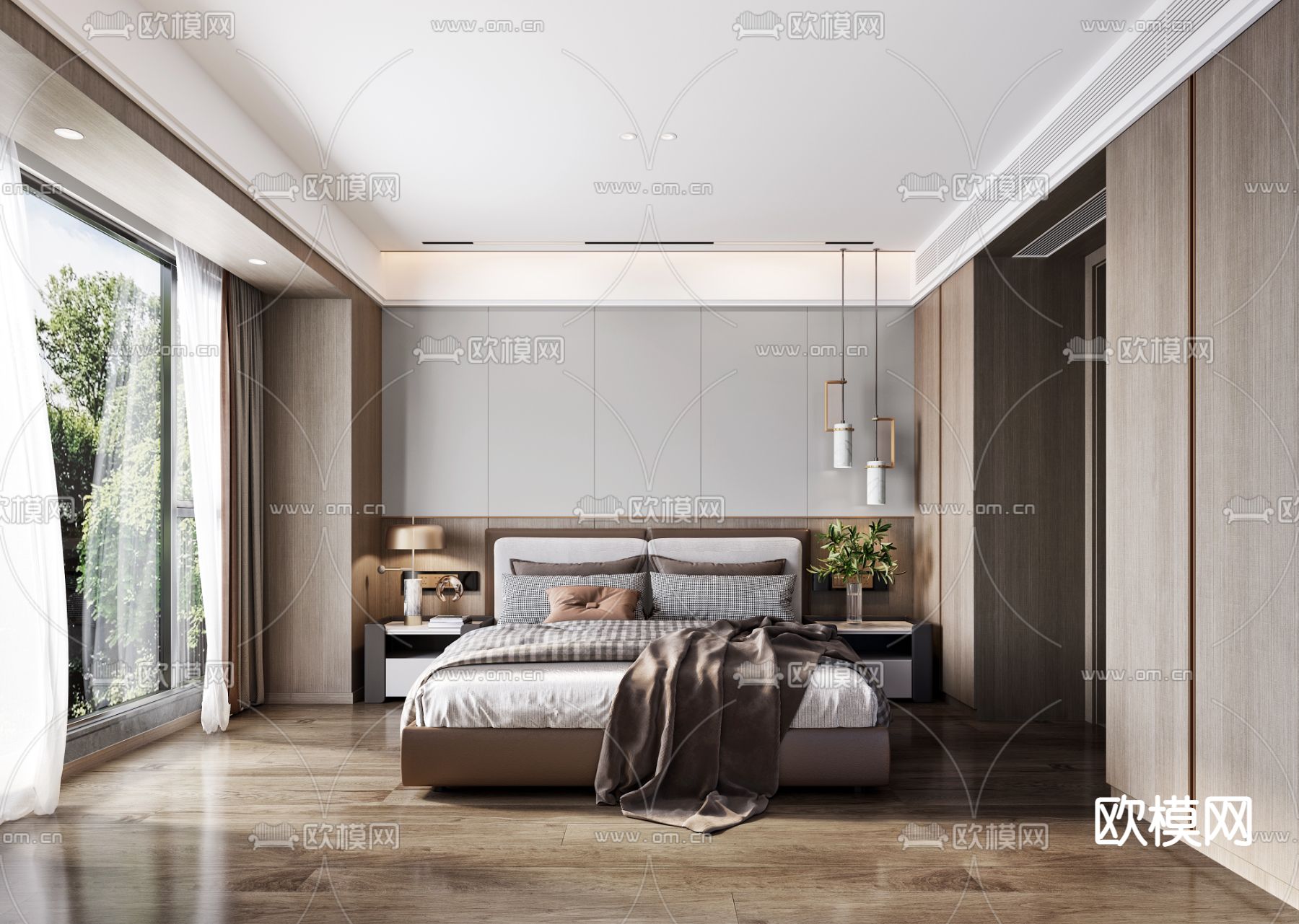 现代卧室主人房3d模型下载