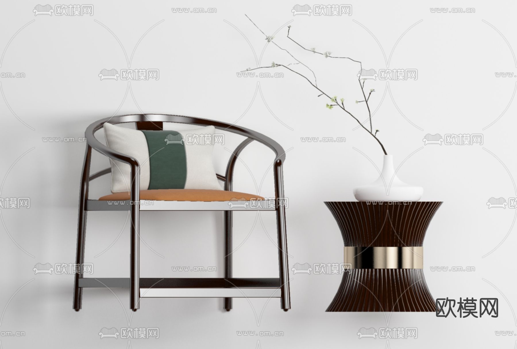 新中式圈椅单椅免费3d模型下载