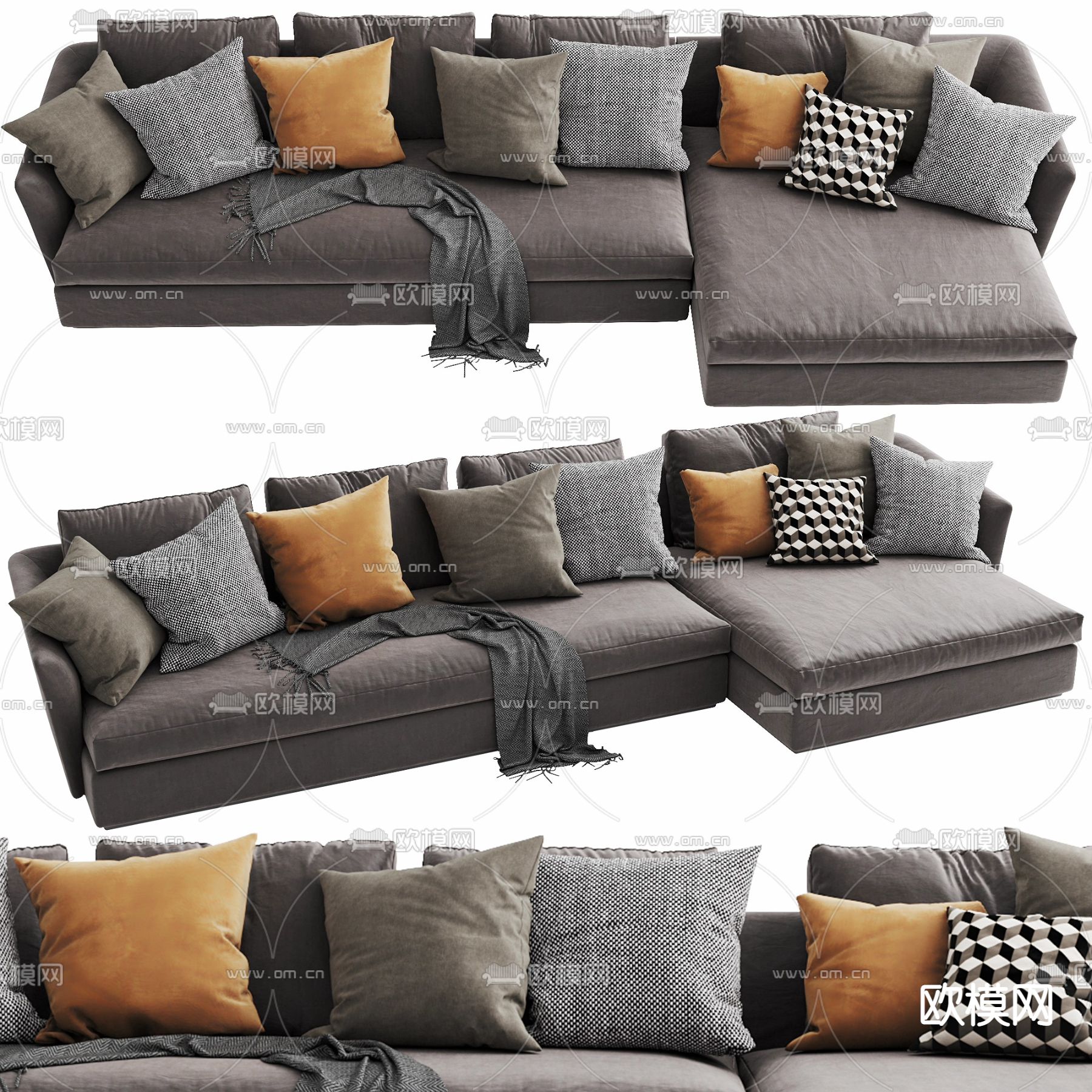 现代布艺多人沙发3d模型下载（渲染图2）