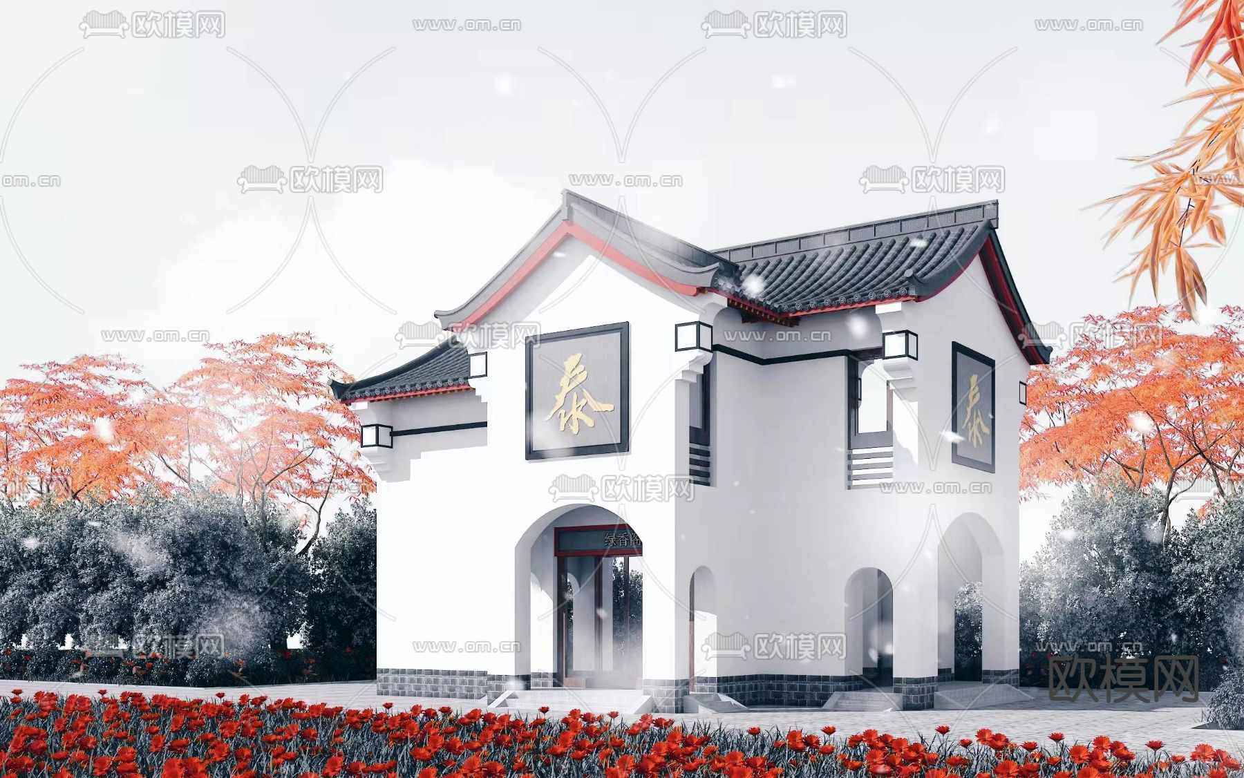 中式古建建筑外观3d模型下载