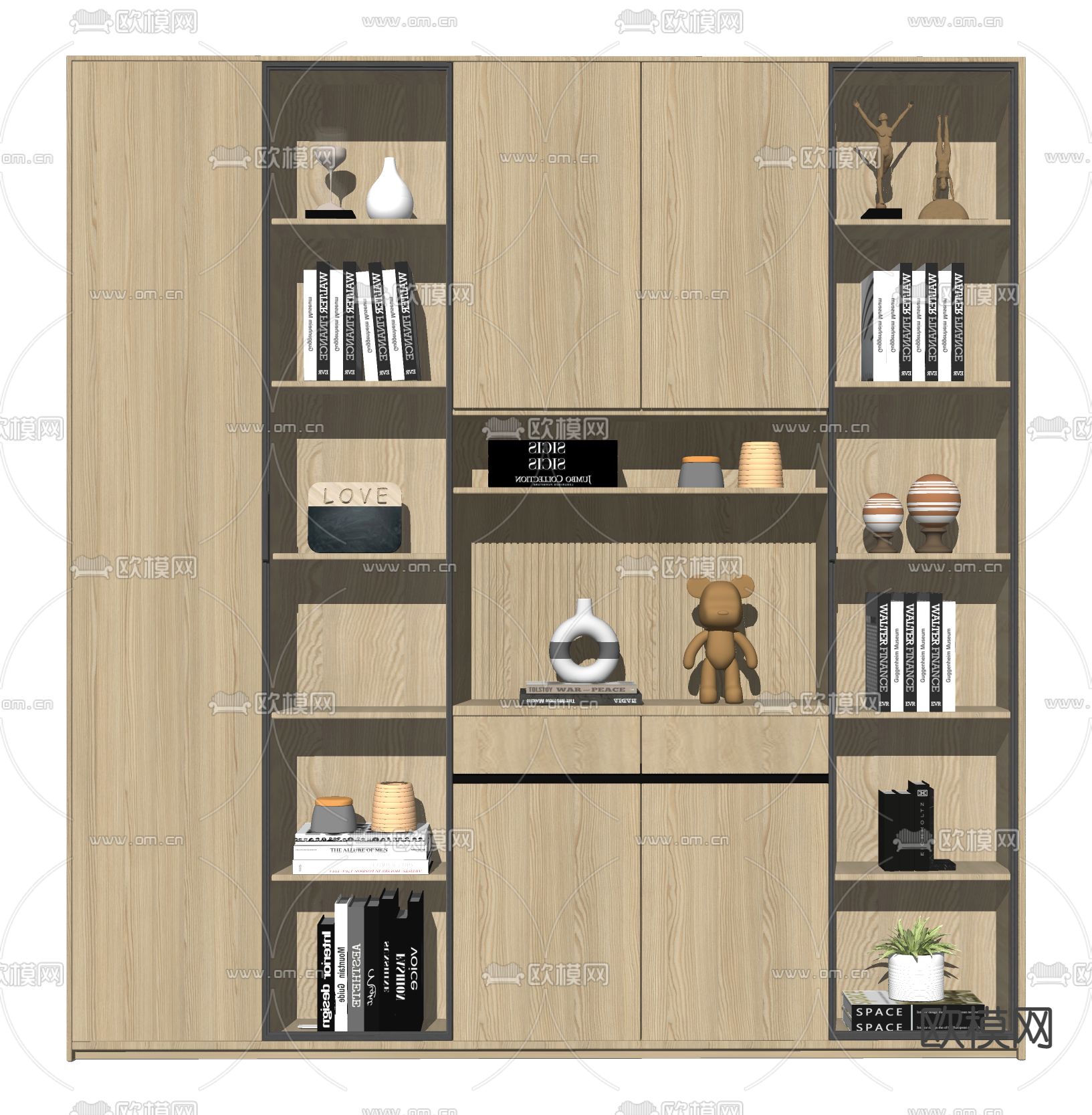 现代书柜su模型下载