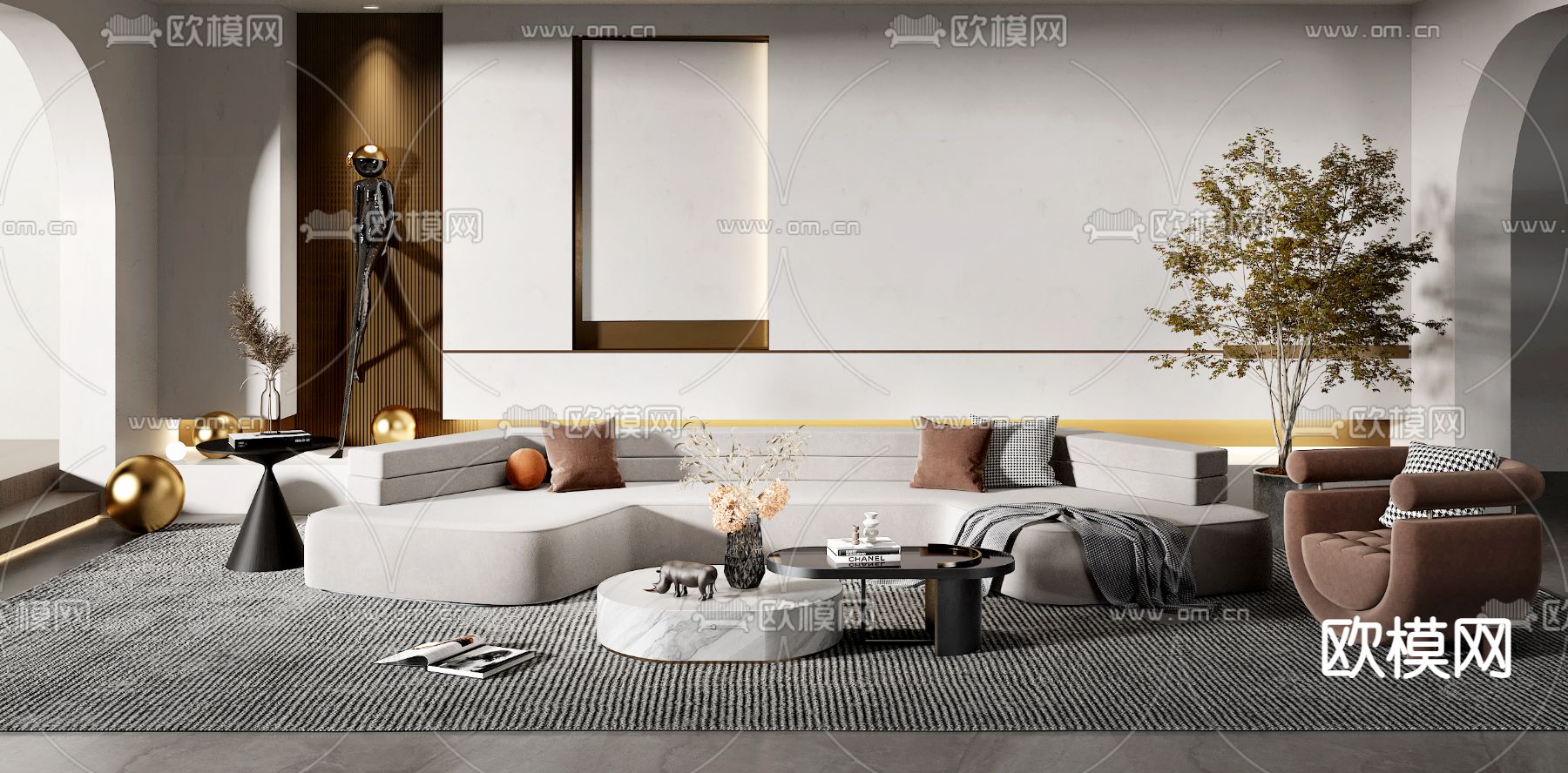 现代布艺沙发组合3d模型下载（渲染图2）