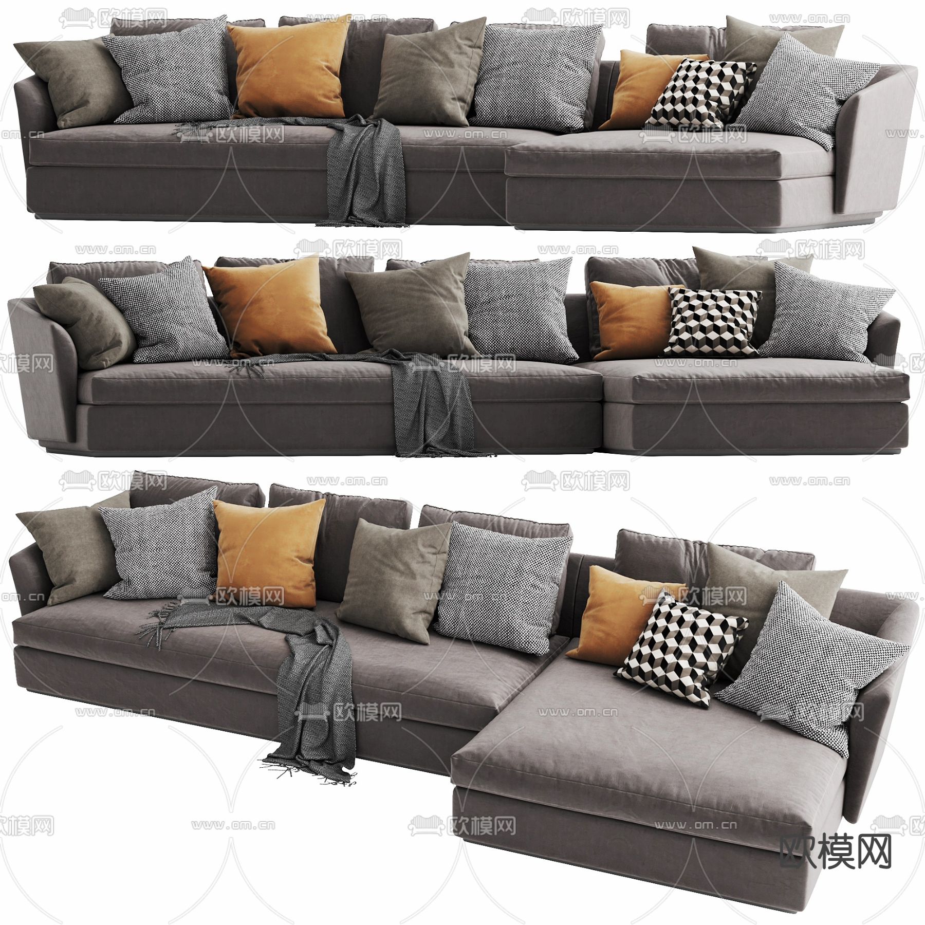现代布艺多人沙发3d模型下载（渲染图3）
