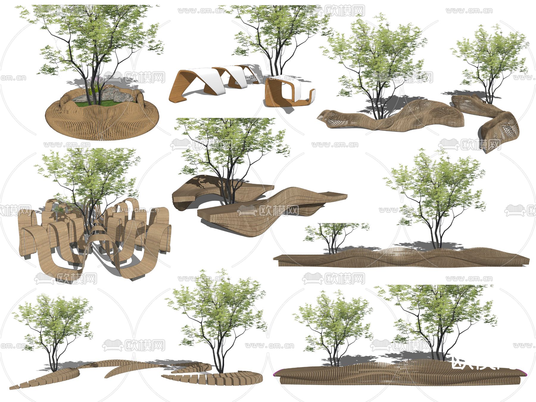 现代景观座椅su模型下载