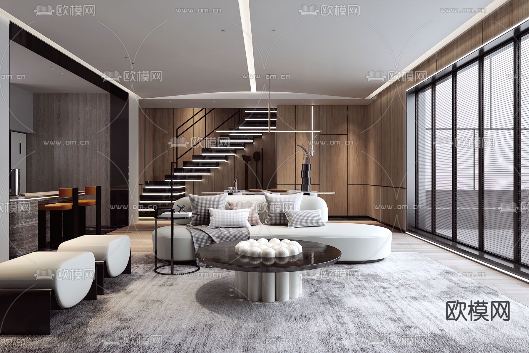 唐忠汉设计 现代客餐厅3d模型下载（渲染图2）