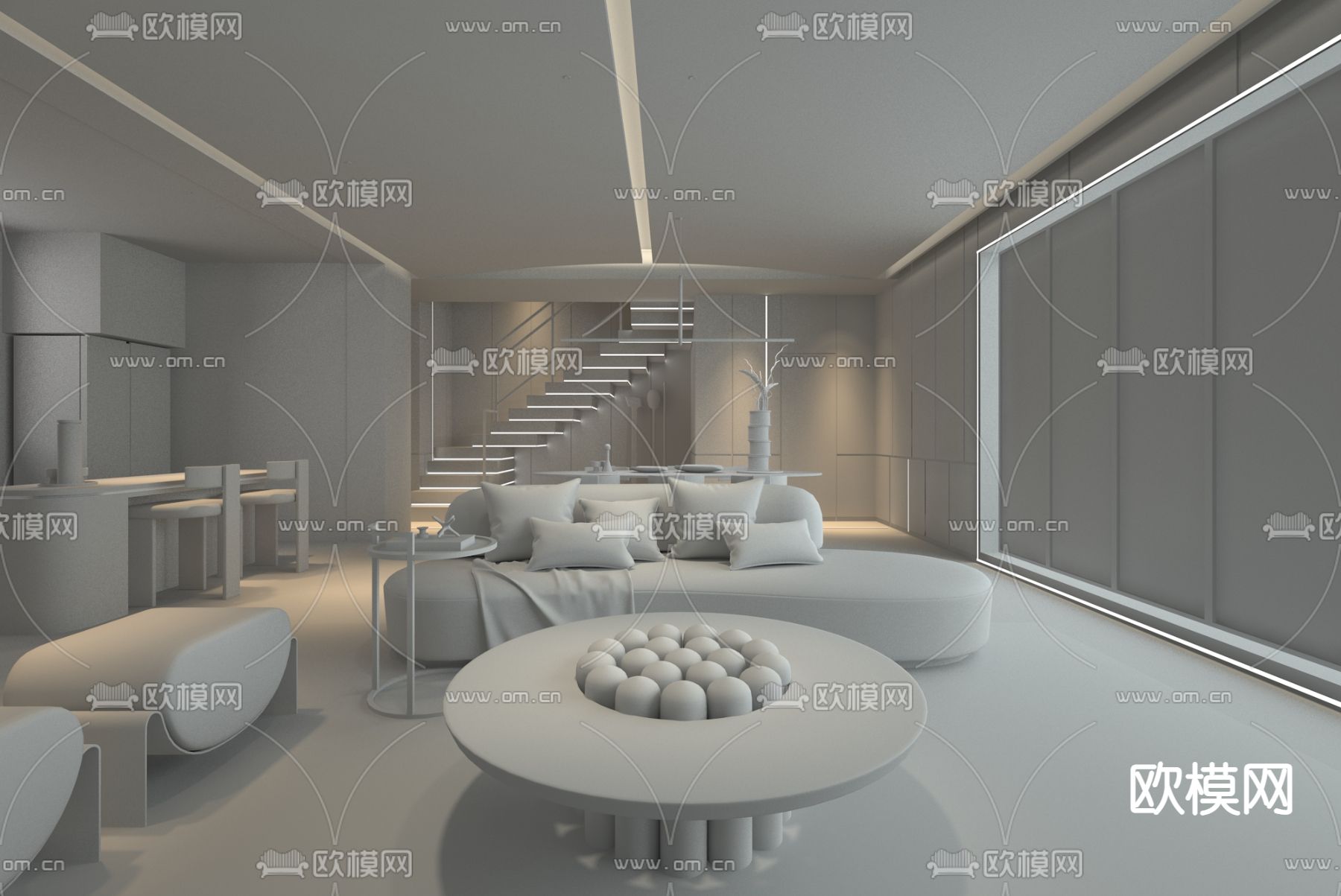 唐忠汉设计 现代客餐厅3d模型下载（渲染图3）