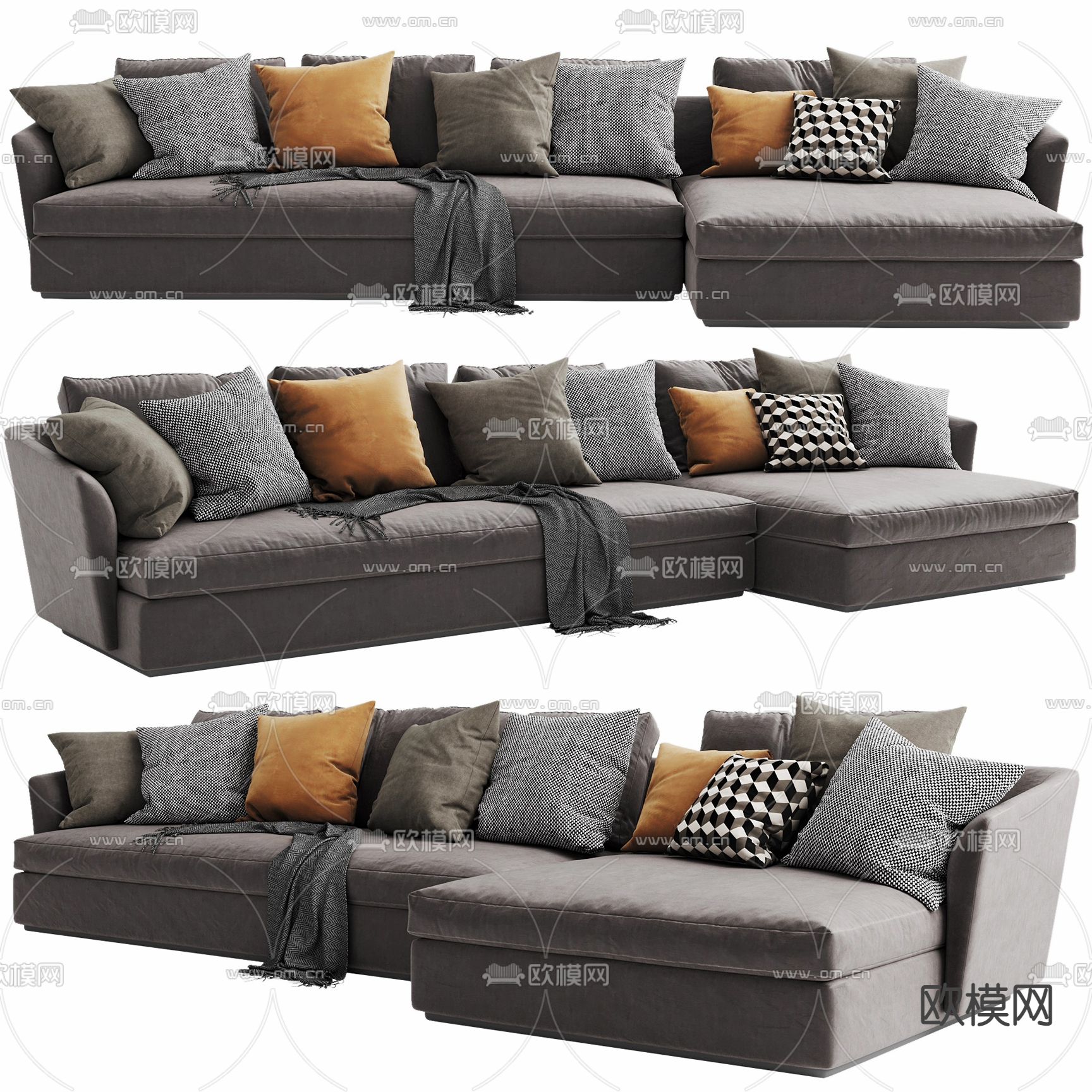 现代布艺多人沙发3d模型下载（渲染图1）