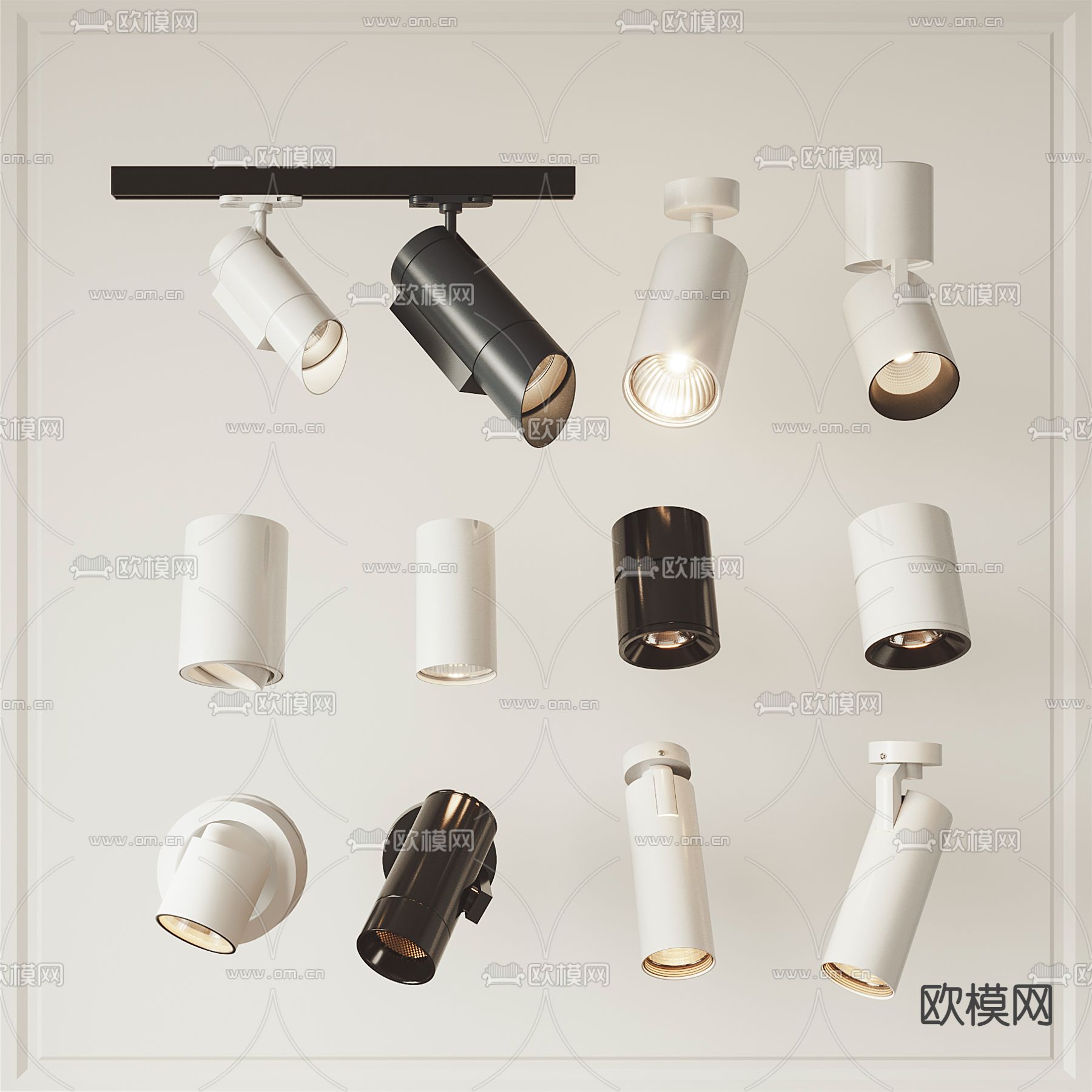 现代筒灯射灯轨道灯3d模型下载