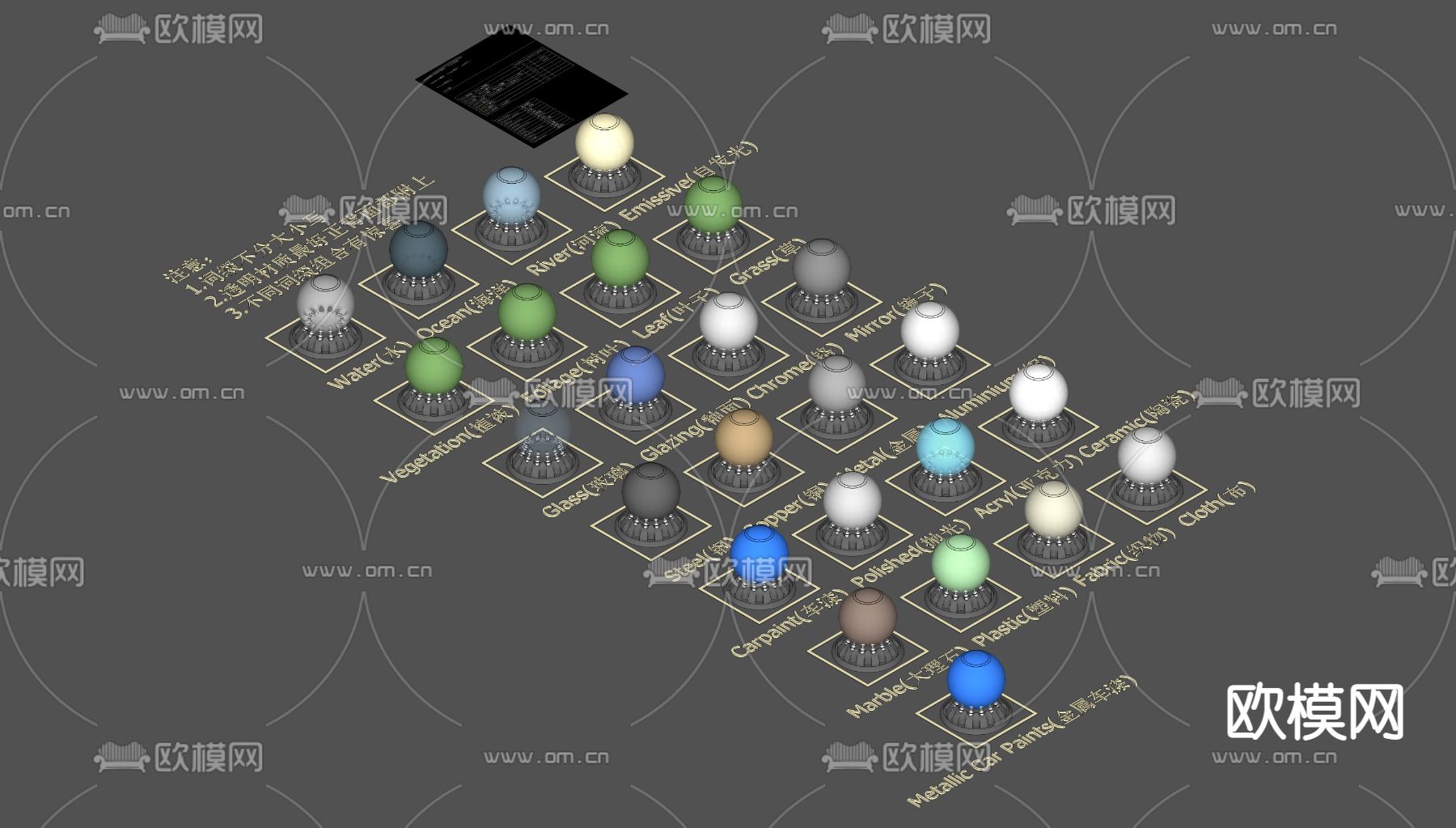 现代材质球su模型下载（渲染图2）