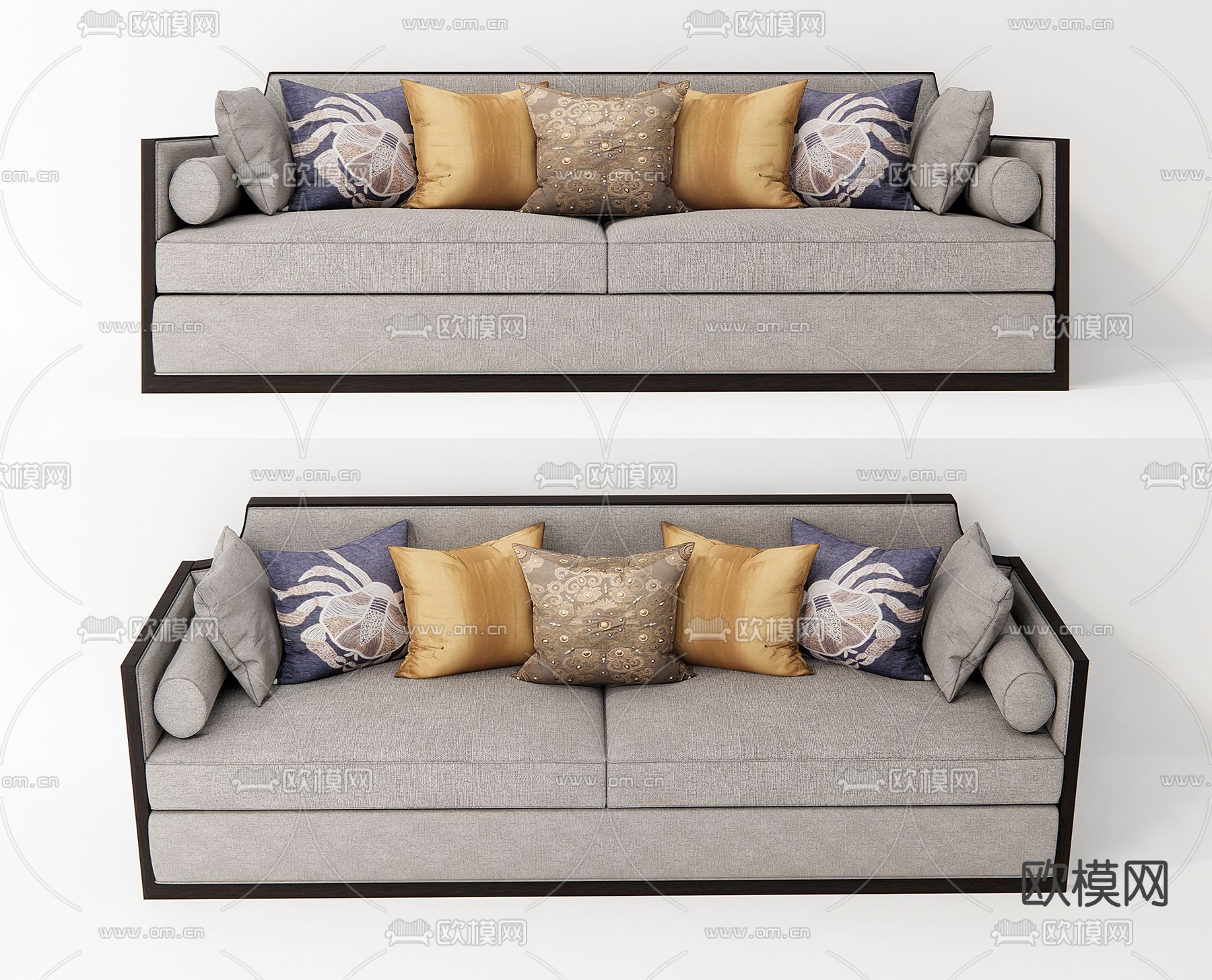 新中式布艺双人沙发su模型下载（渲染图1）