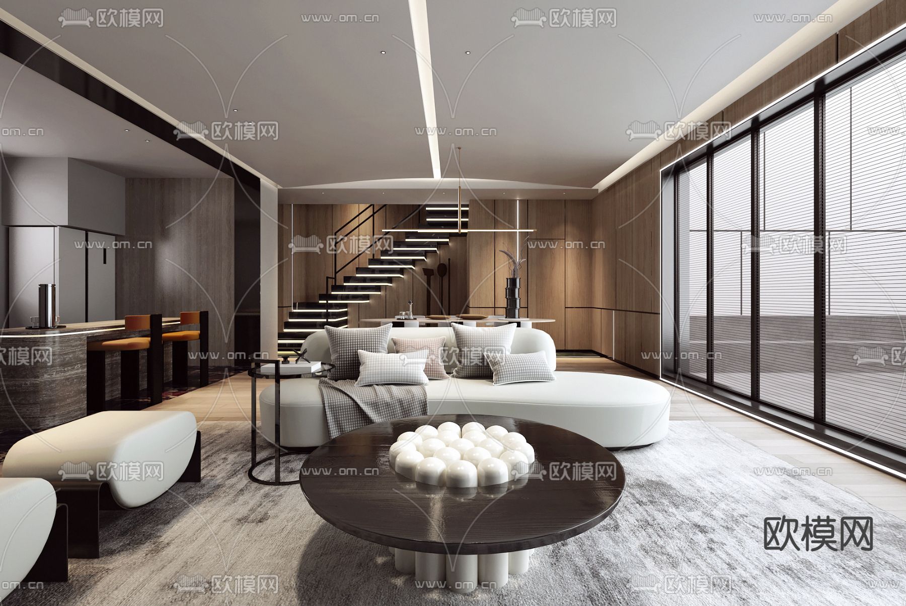 唐忠汉设计 现代客餐厅3d模型下载（渲染图1）