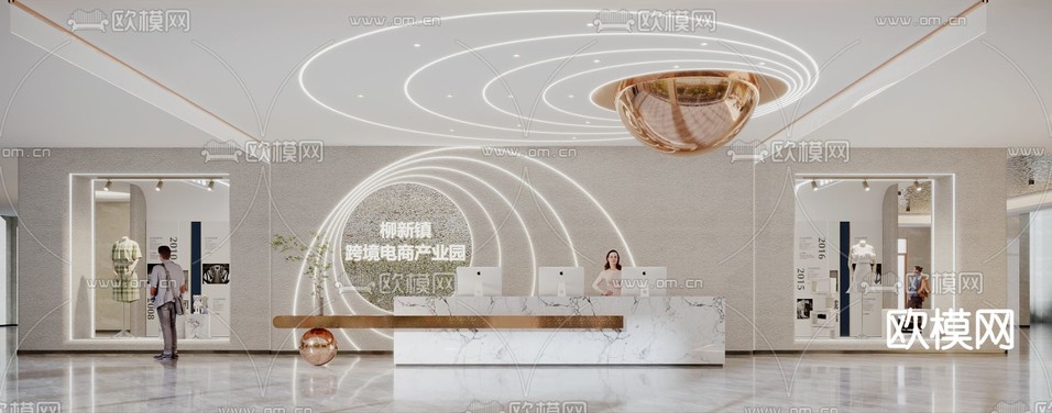 现代企业前台大堂3d模型下载(渲染图2)