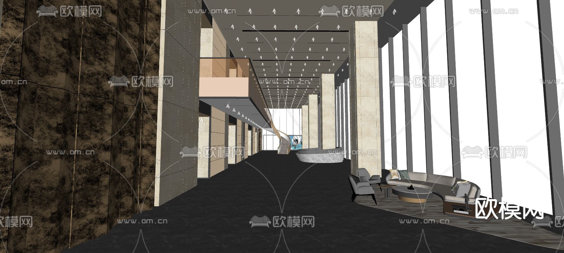 现代办公楼大堂su模型下载（渲染图2）