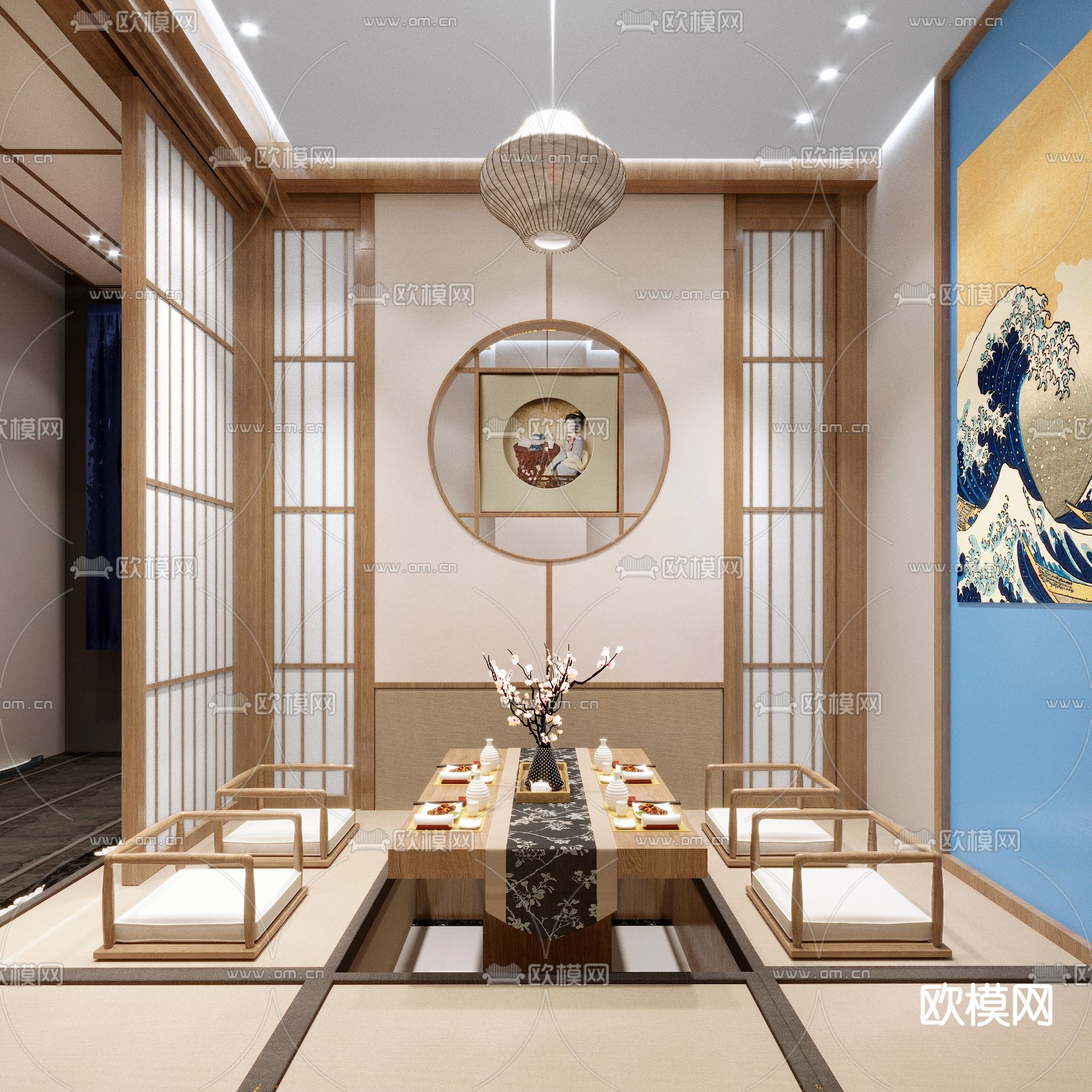 日式料理餐厅包间3d模型下载（渲染图3）