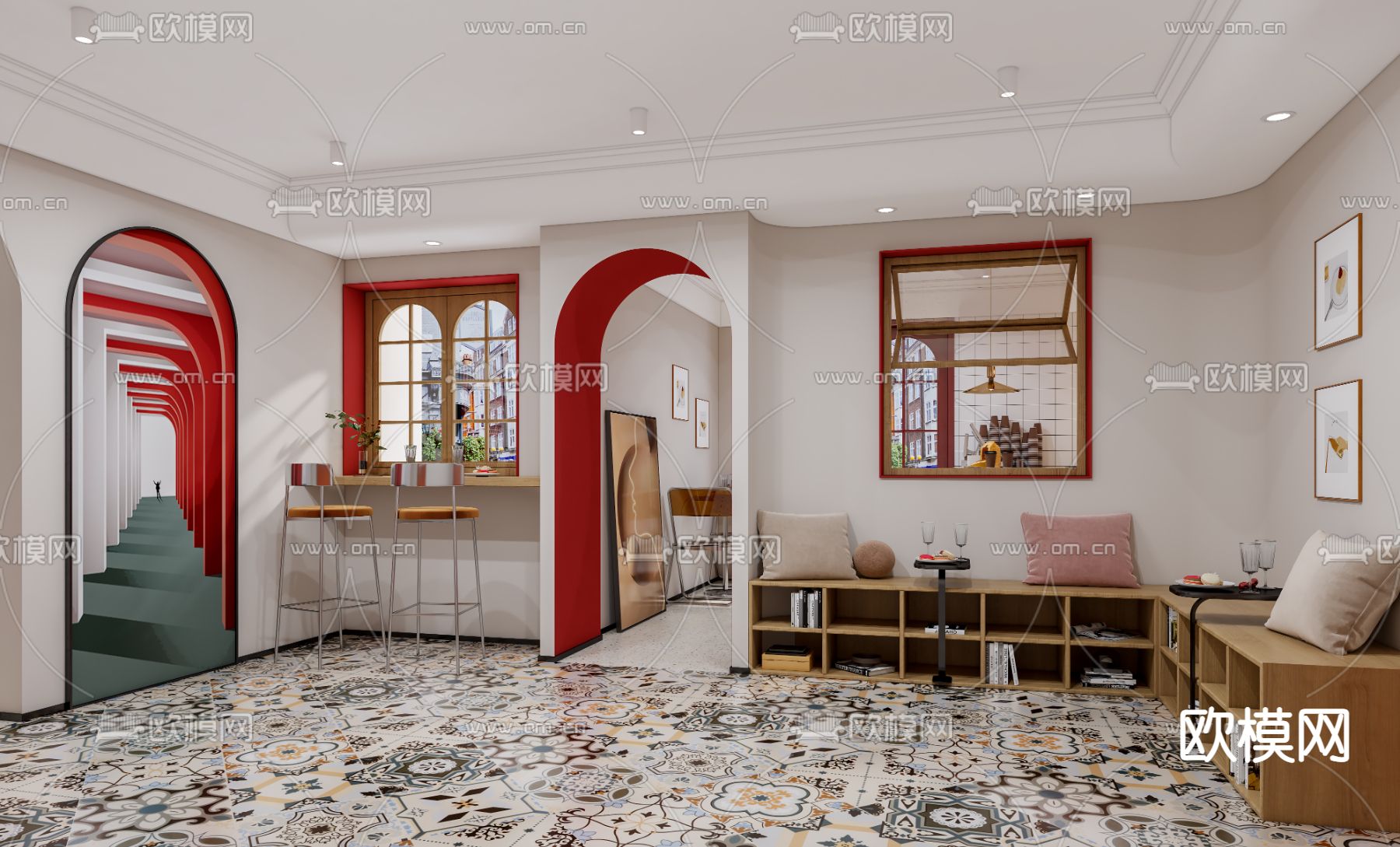 现代网红蛋糕店咖啡厅免费3d模型下载（渲染图3）