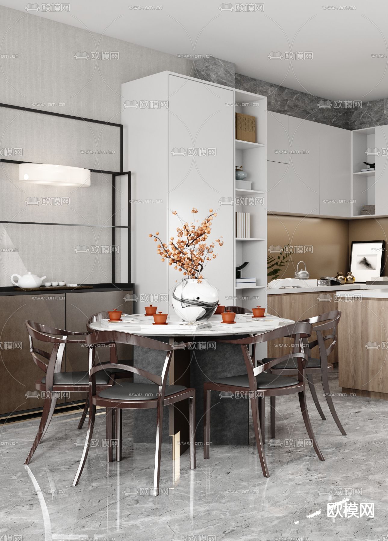 树美设计 新中式餐厅3d模型下载