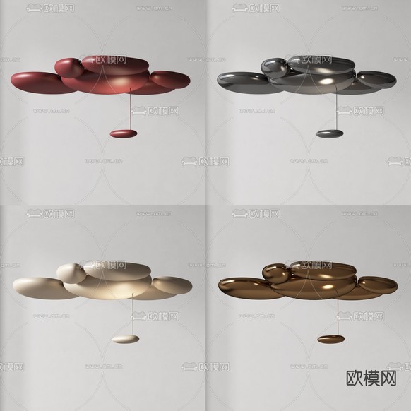 现代金属吸顶灯3d模型下载(渲染图1)