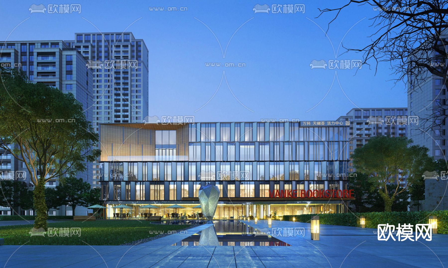 现代售楼处建筑su模型下载（渲染图2）