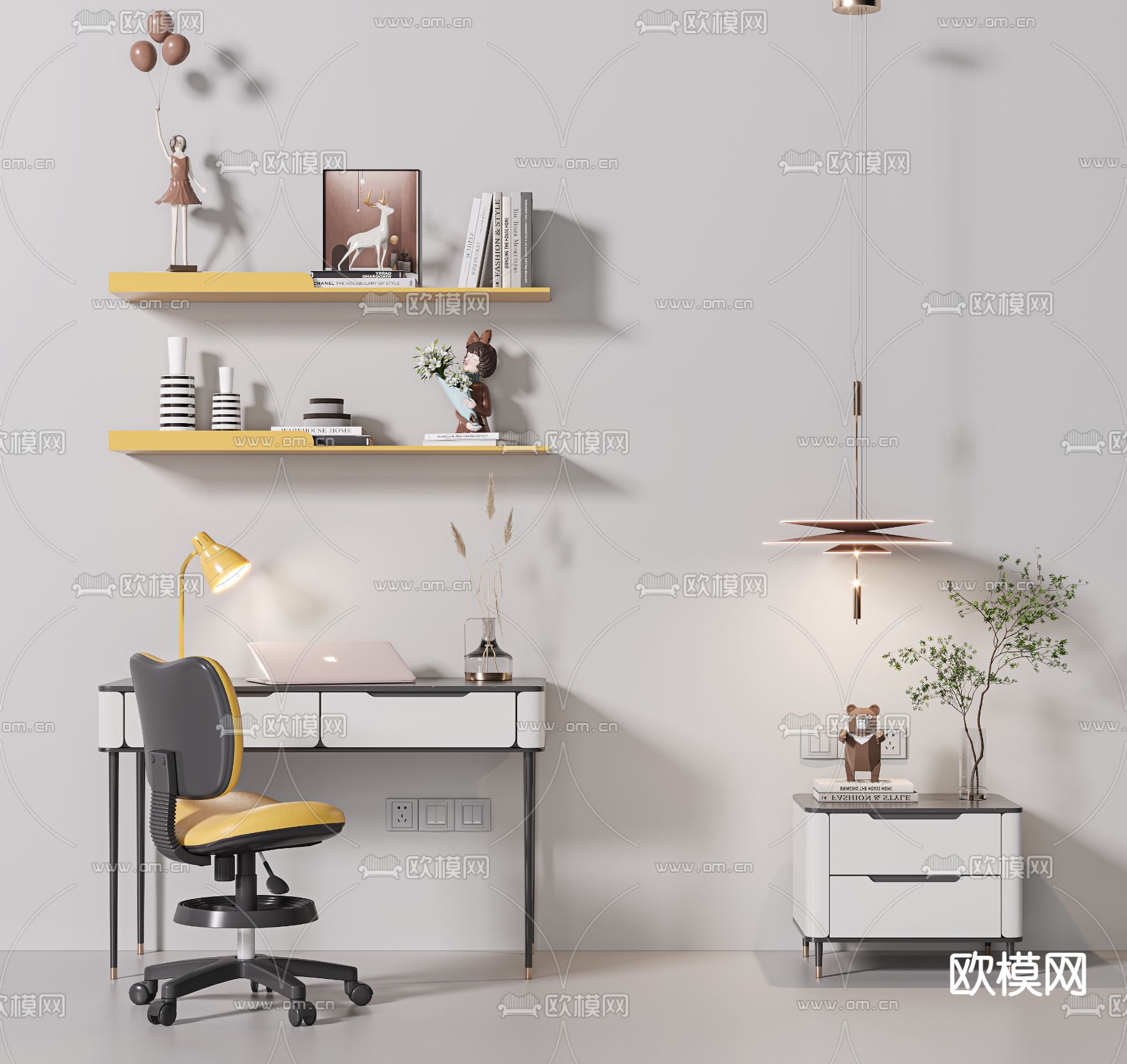 现代书桌椅床头柜3d模型