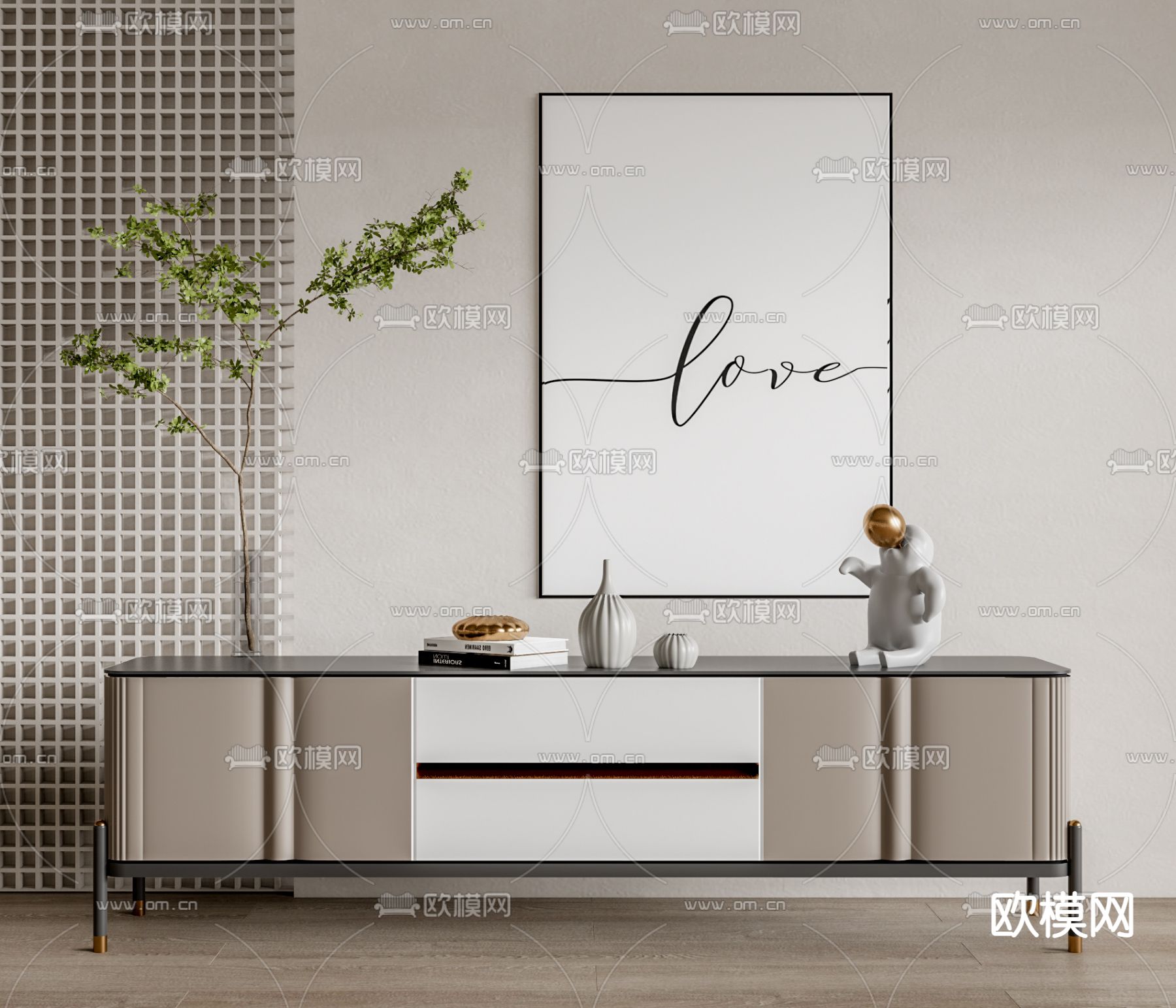 现代轻奢电视柜su模型