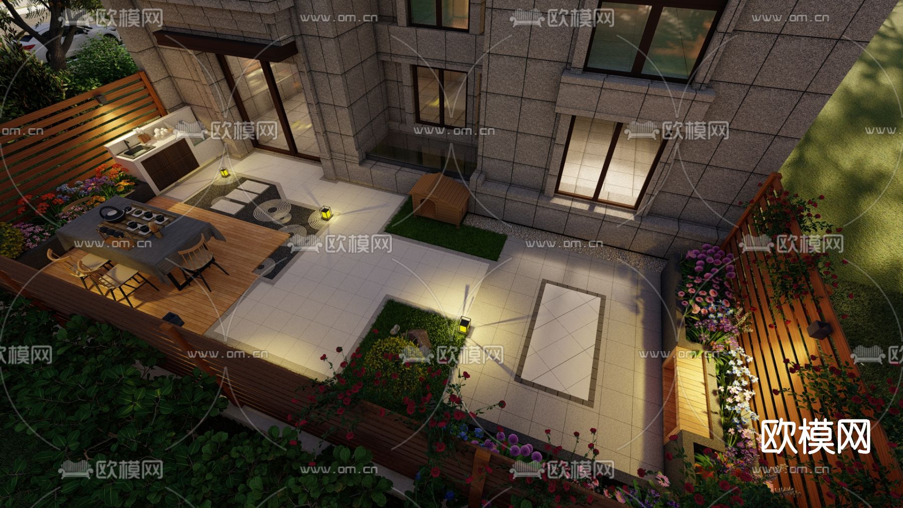 现代庭院花园su模型下载（渲染图2）