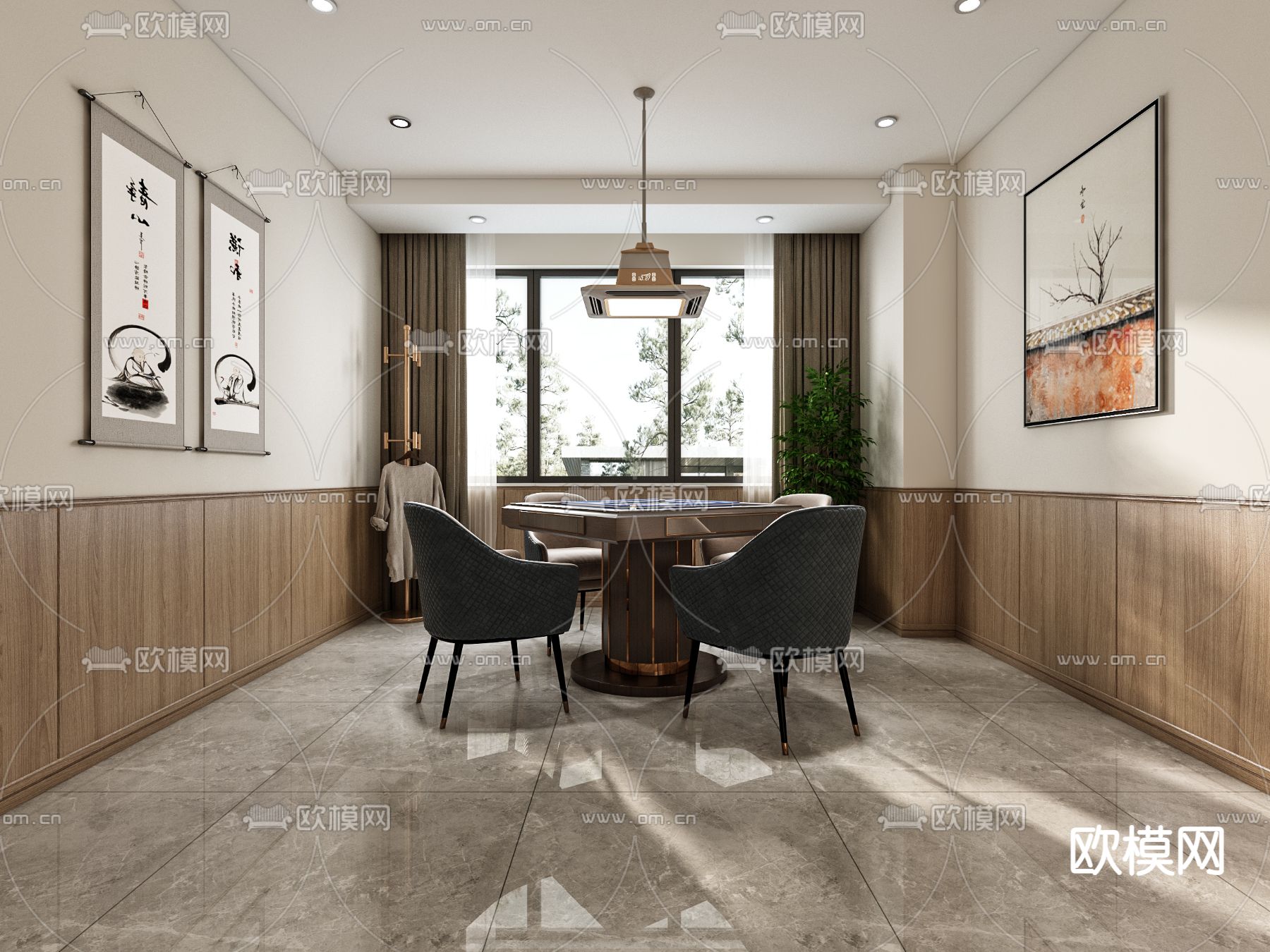 新中式棋牌室免费3d模型下载