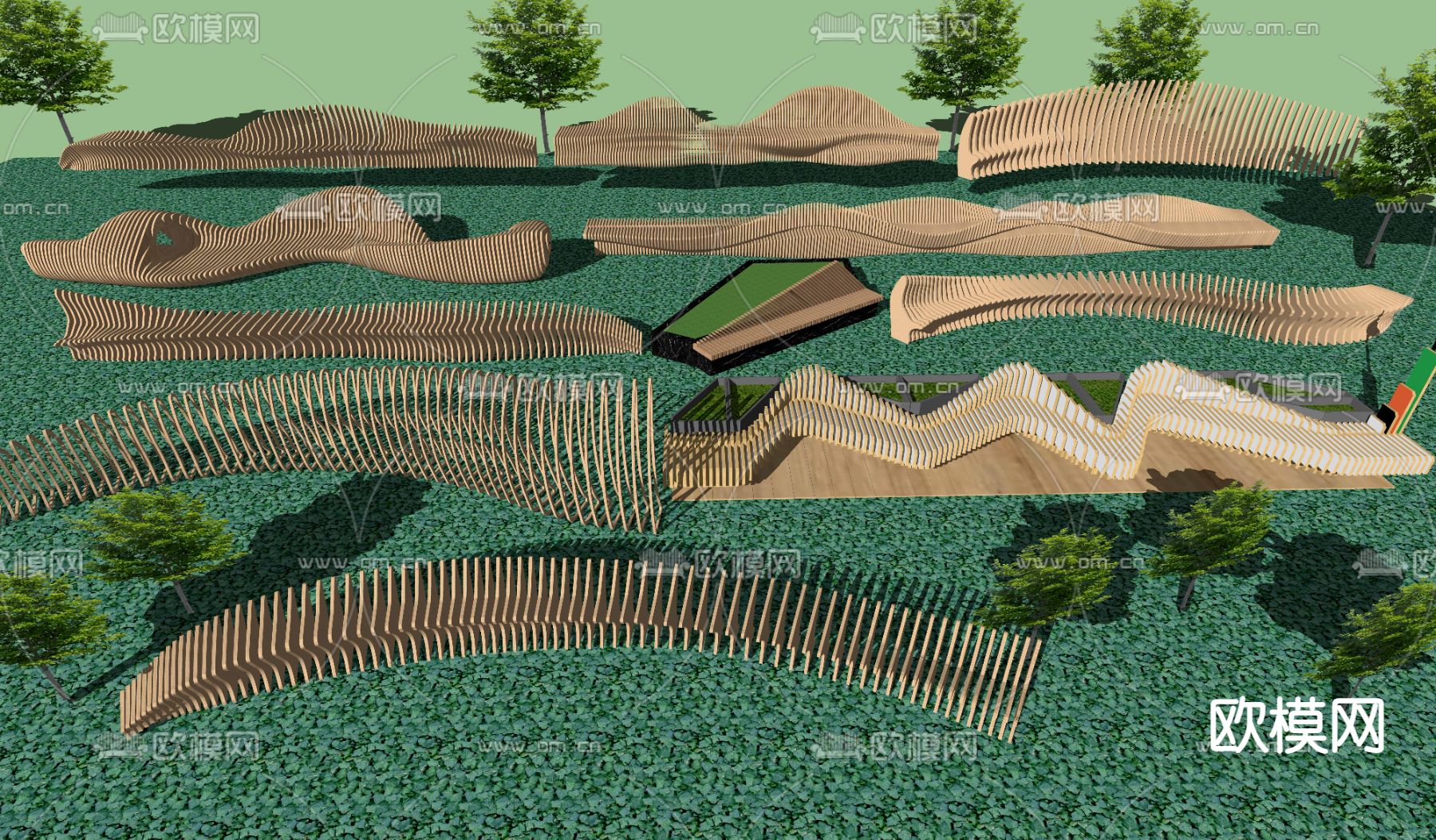 现代景观休闲户外异形座椅su模型下载