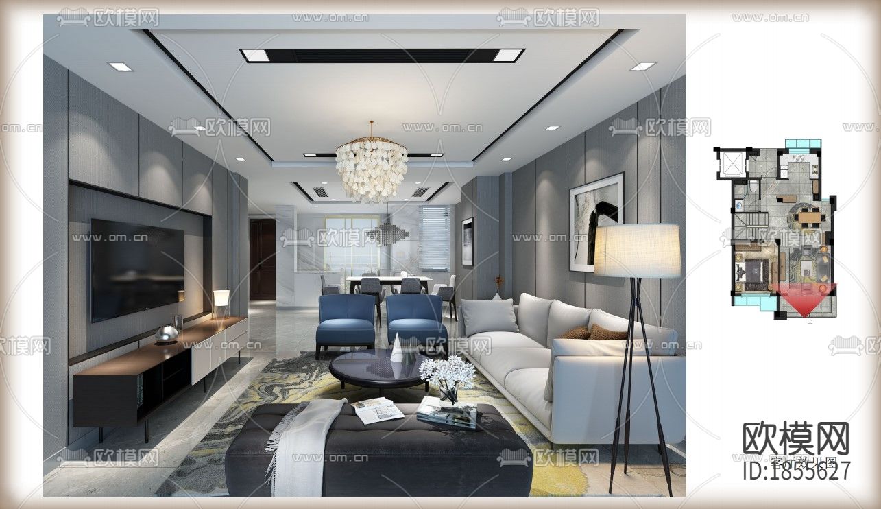 湖州太湖样板间效果图CAD施工图下载（渲染图1）