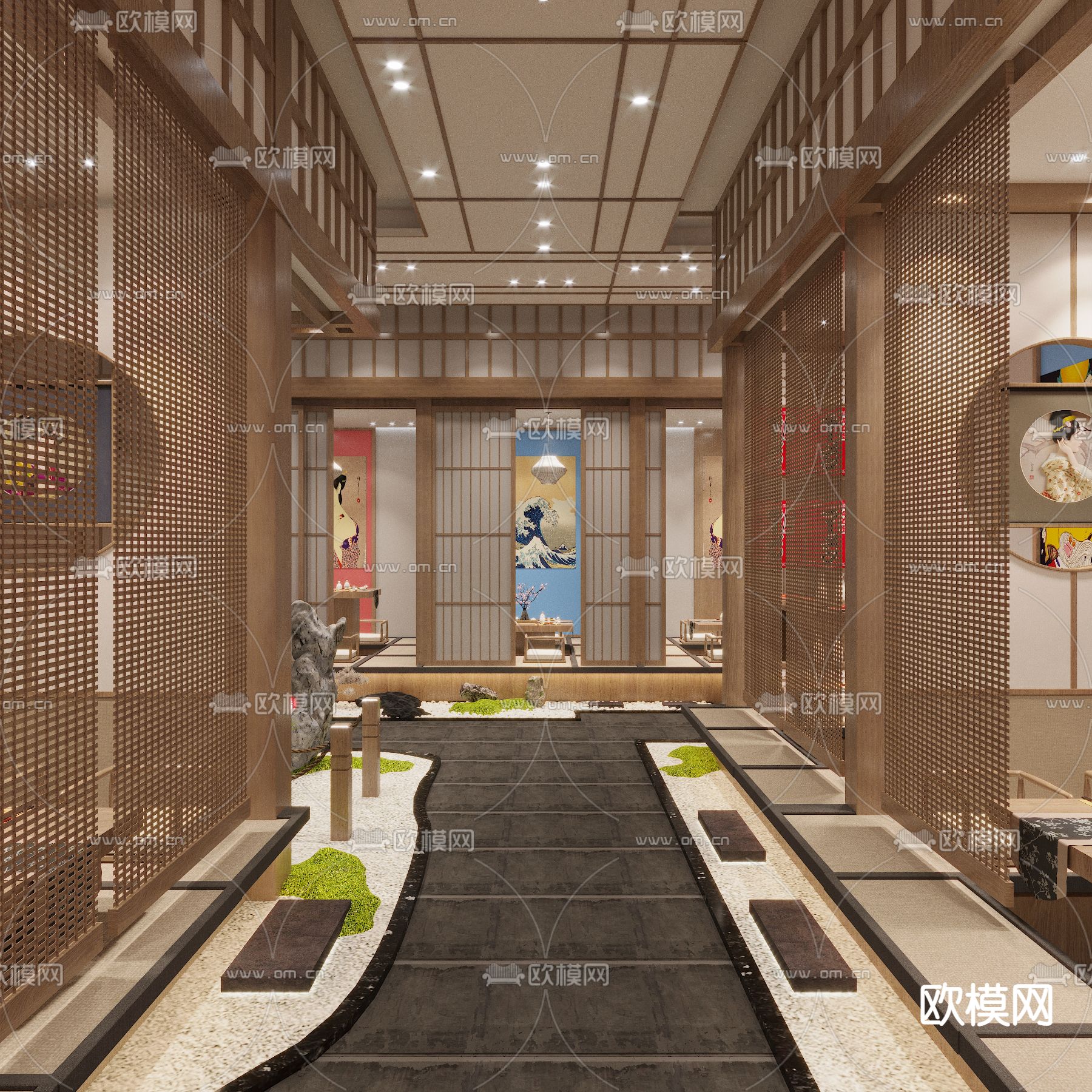 日式料理餐厅包间3d模型下载（渲染图2）