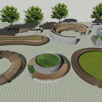  现代景观休闲户外异形座椅su模型 