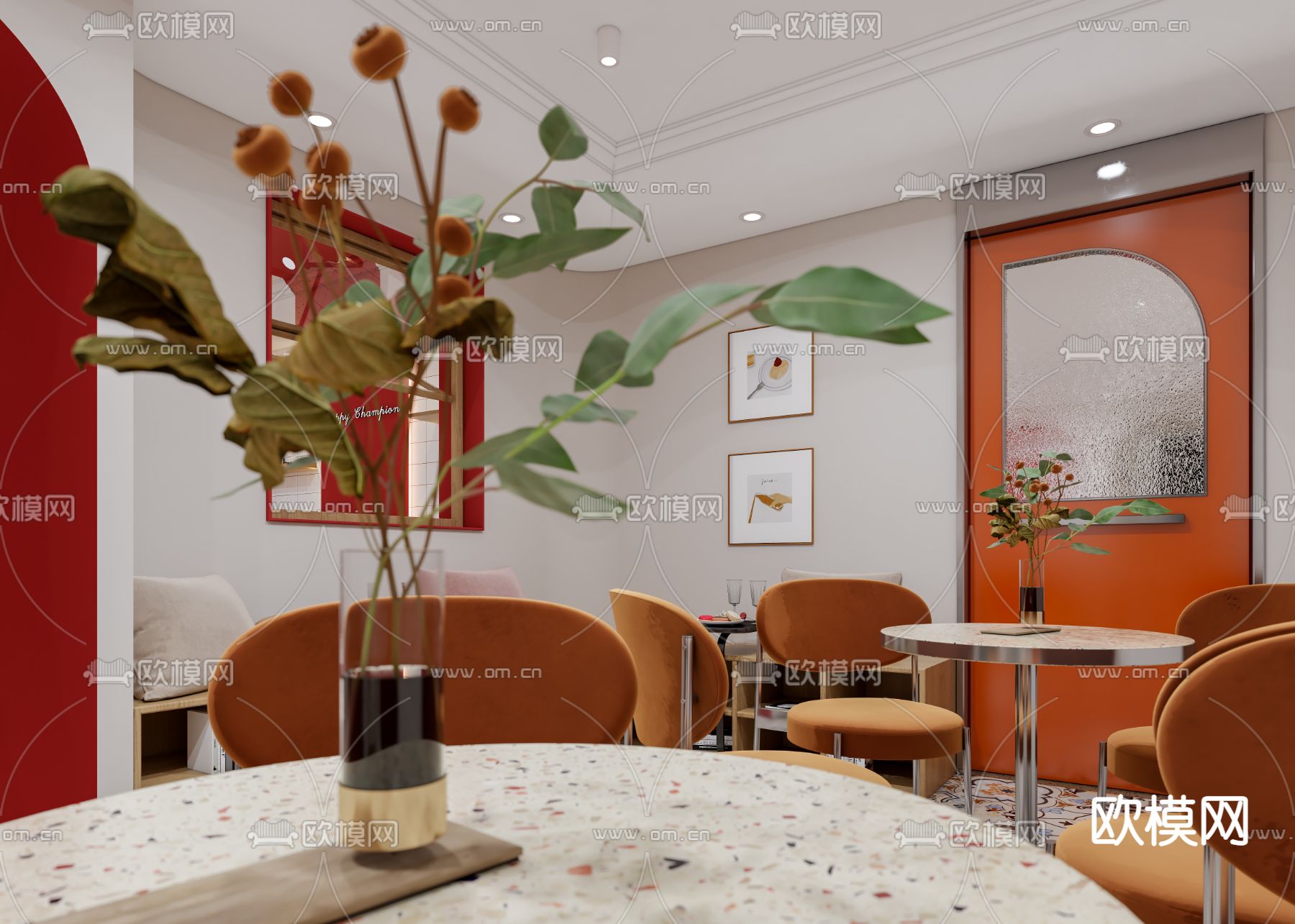 现代网红蛋糕店咖啡厅免费3d模型下载（渲染图2）