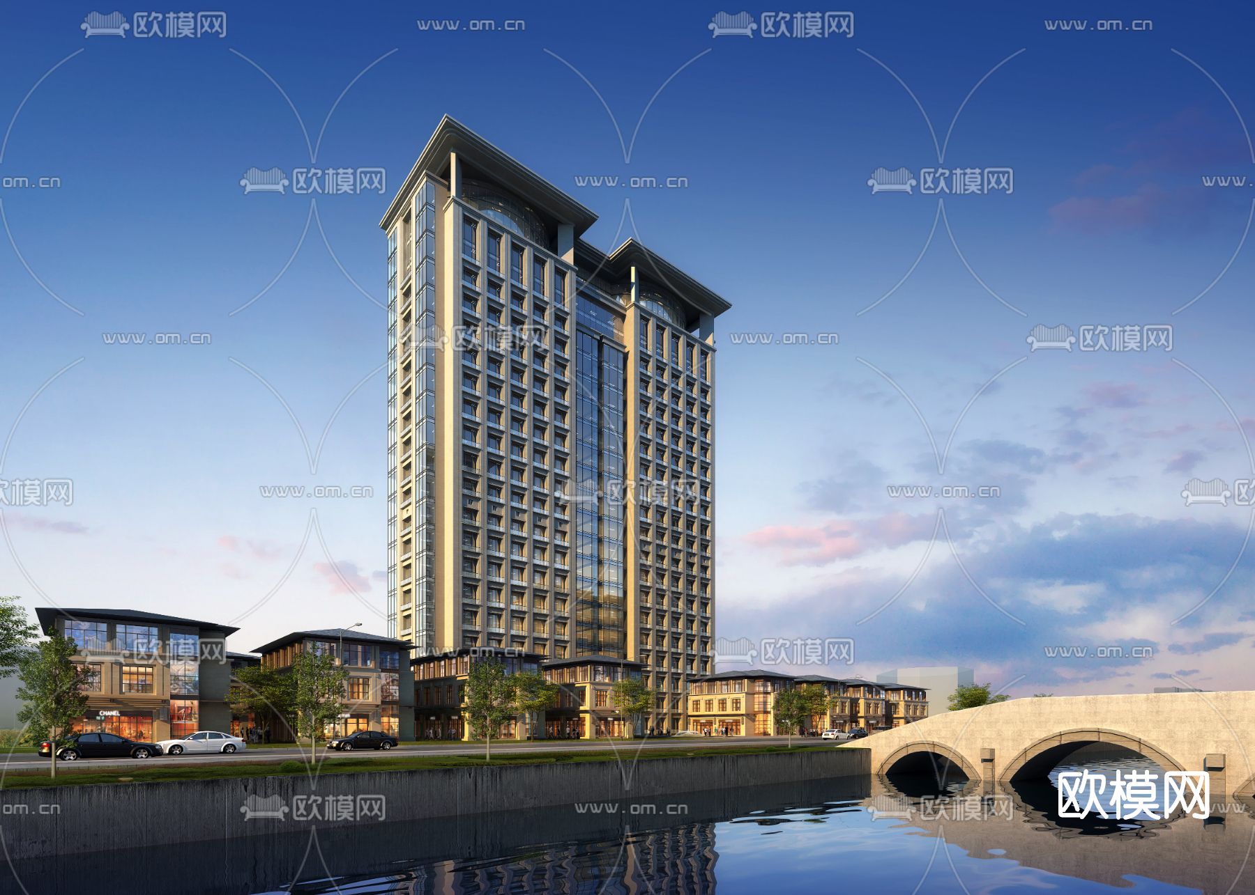 欧式办公楼外观su模型下载（渲染图1）