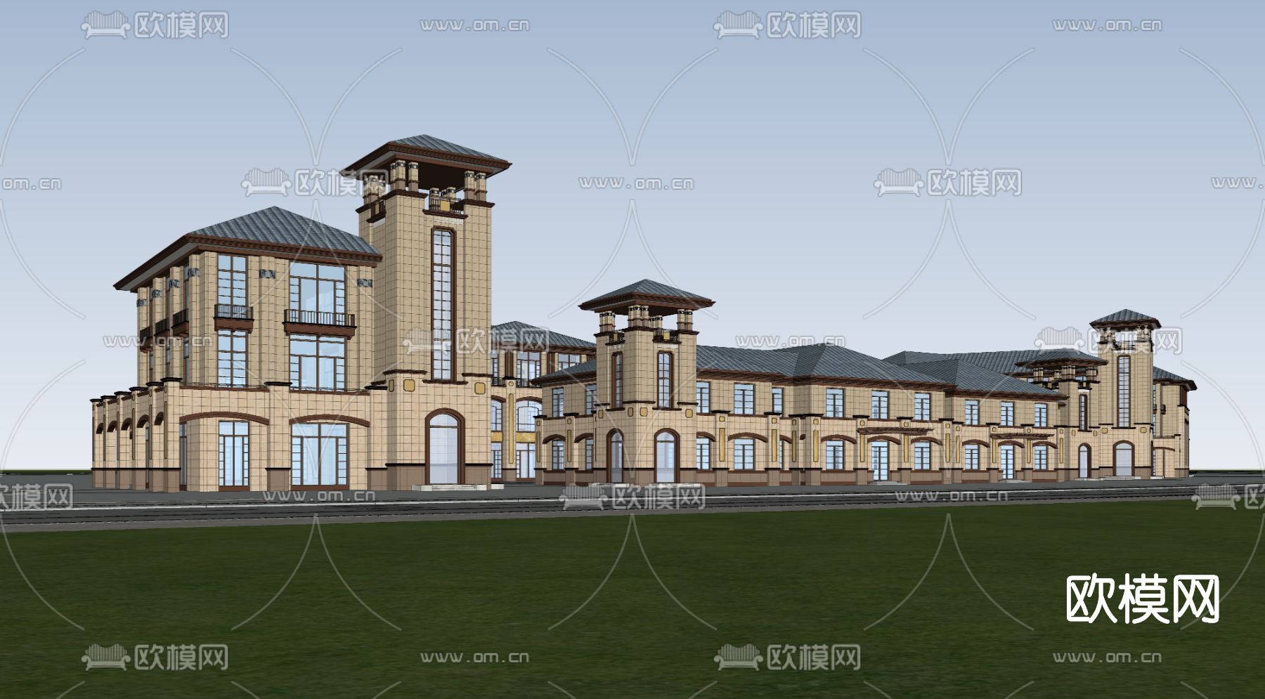欧式商业街su模型下载（渲染图2）