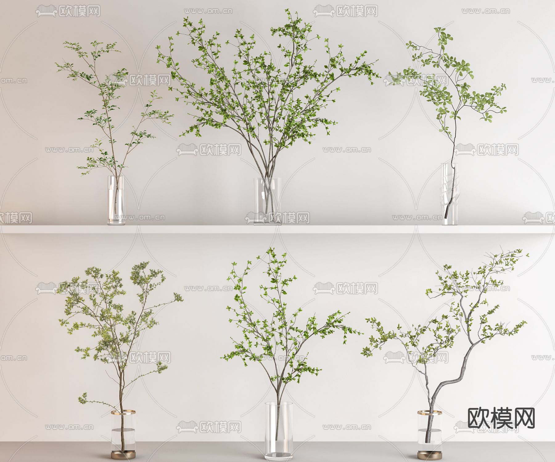 现代玻璃花瓶绿植3d模型下载