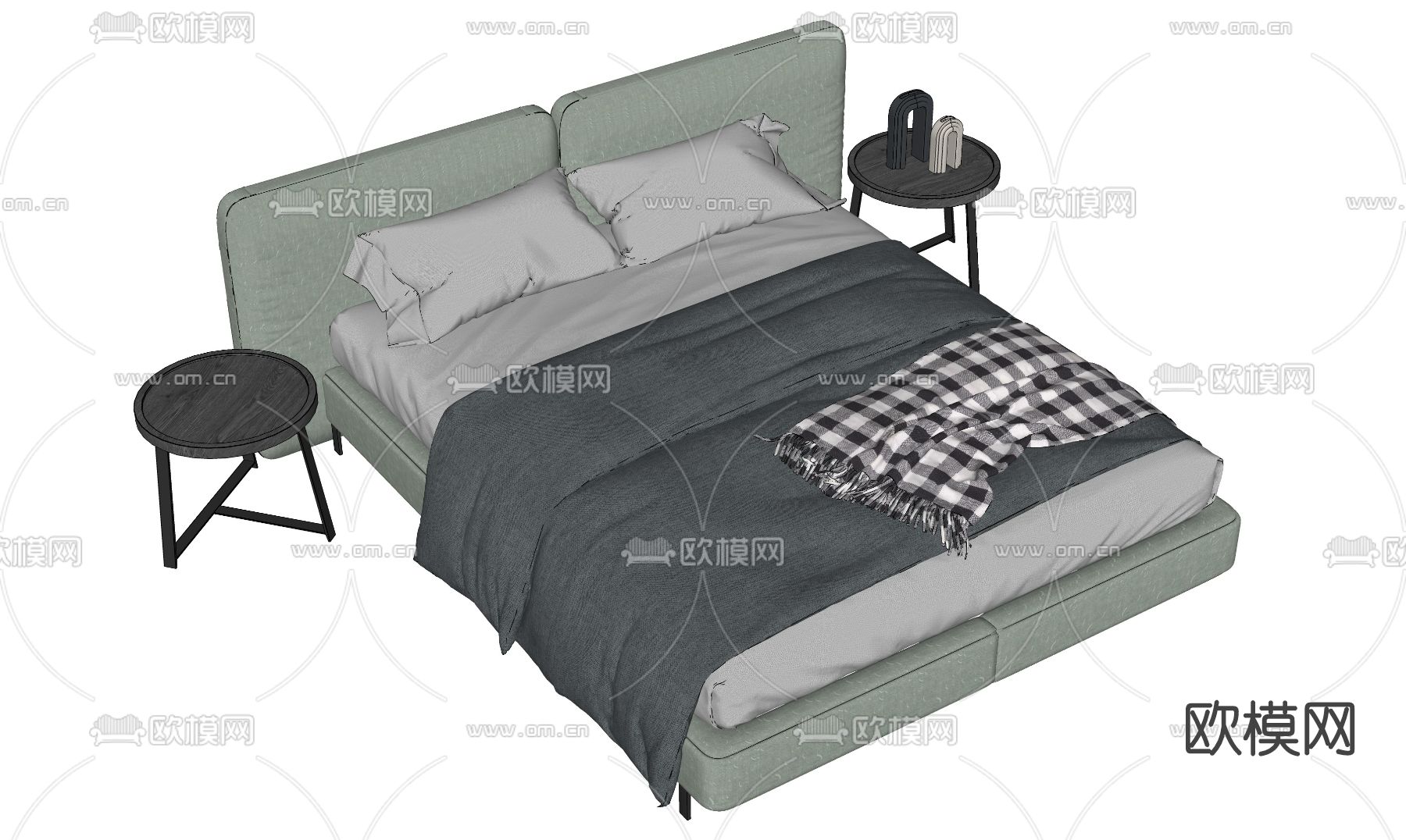 现代双人床su模型