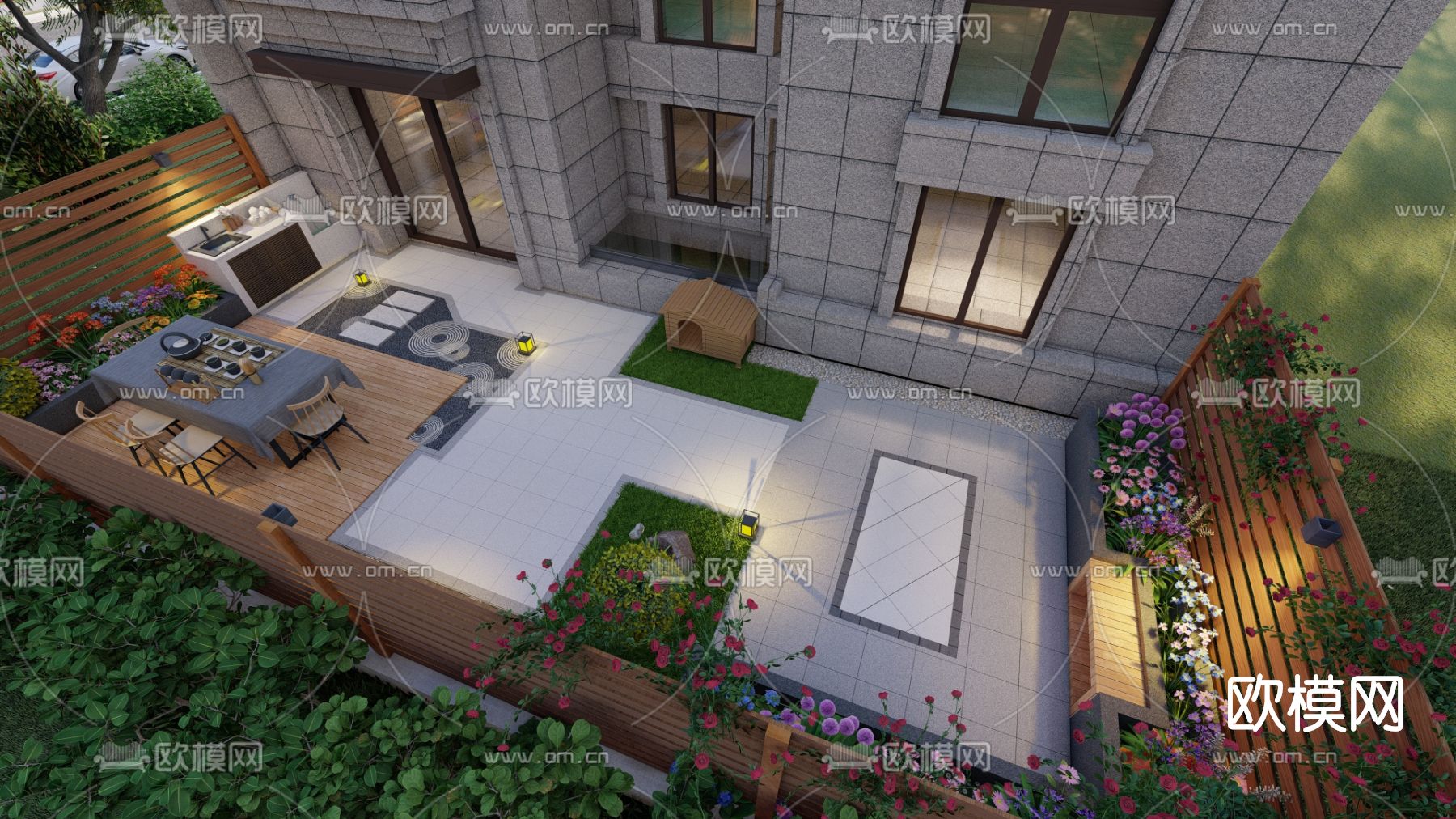 现代庭院花园su模型下载（渲染图1）