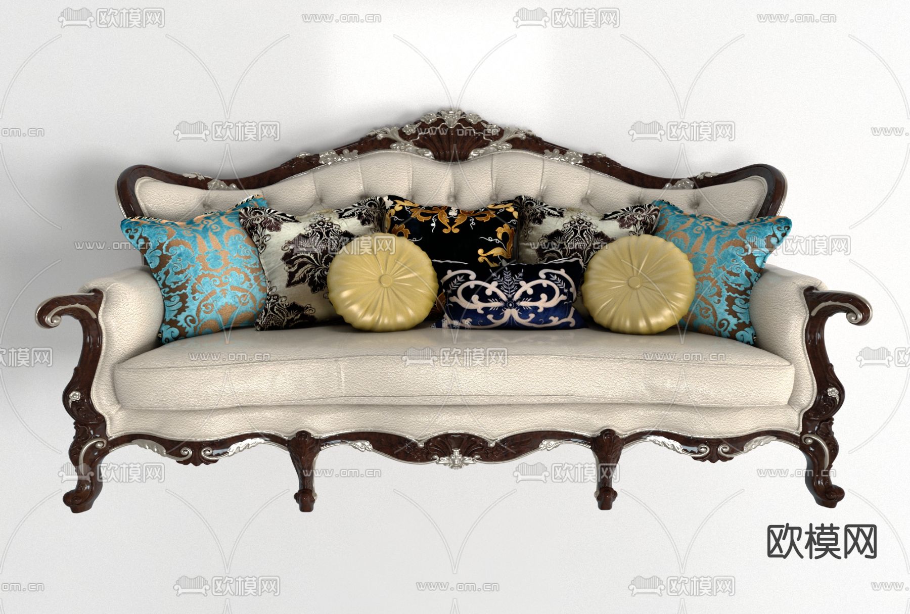欧式皮革多人沙发免费3d模型下载