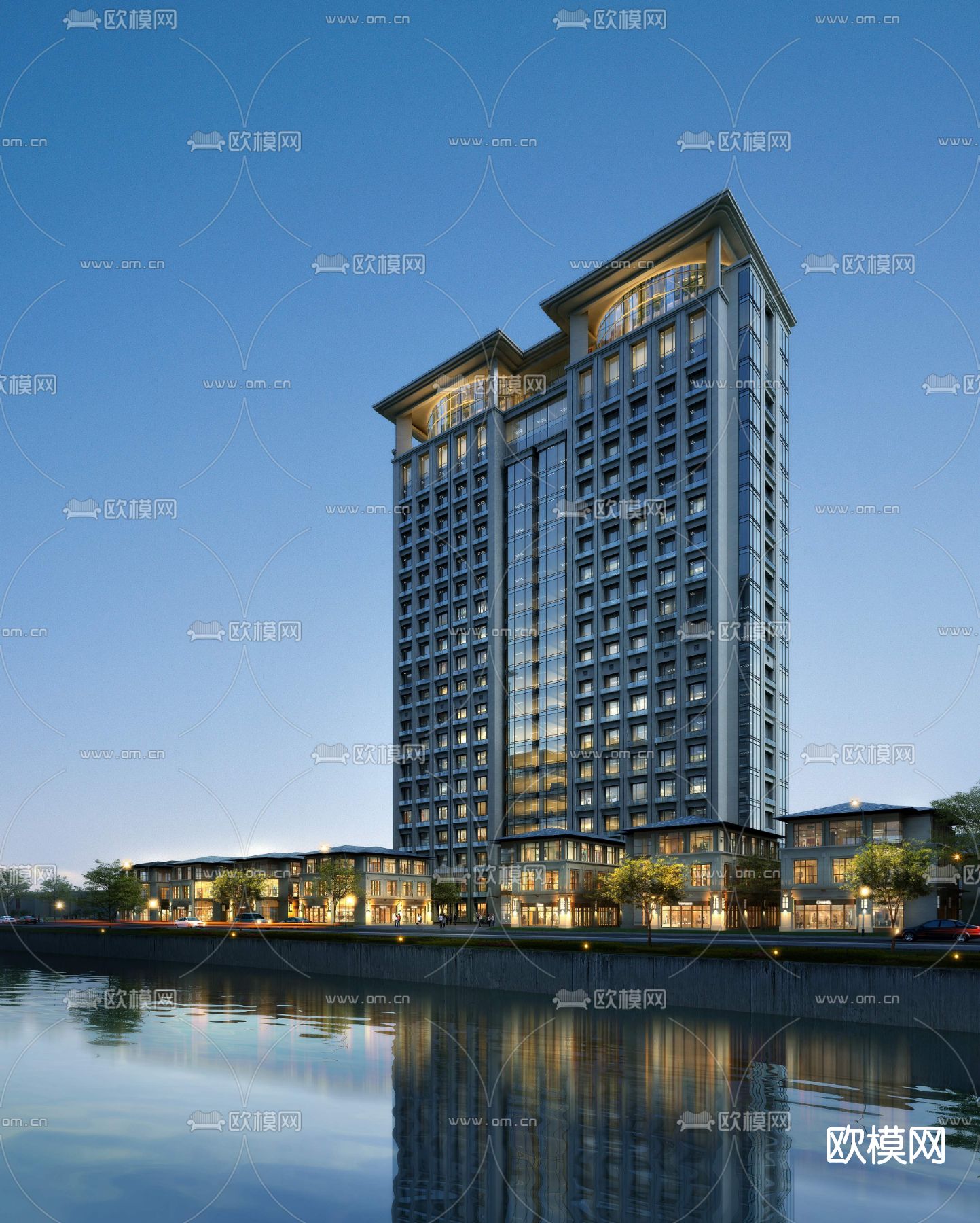 欧式办公楼外观su模型下载（渲染图2）