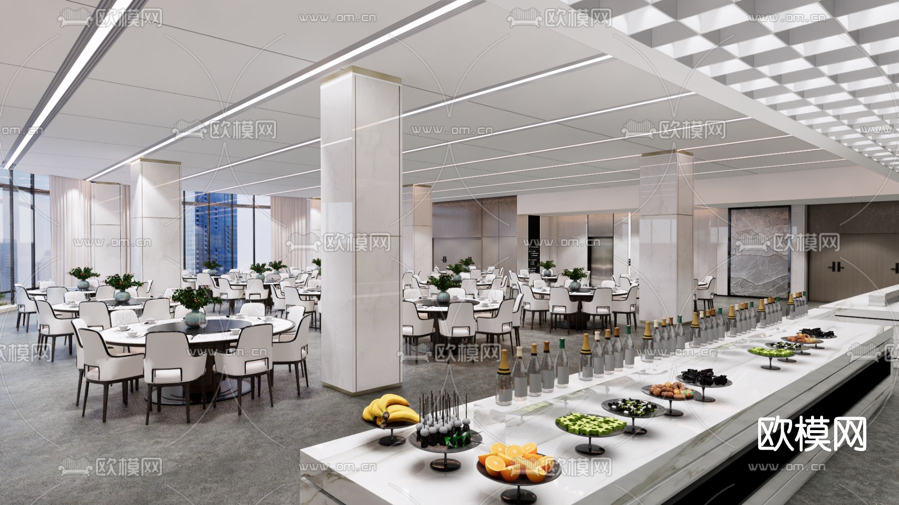 现代中餐厅su模型下载（渲染图1）