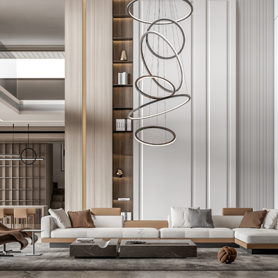 现代别墅挑高客厅su模型